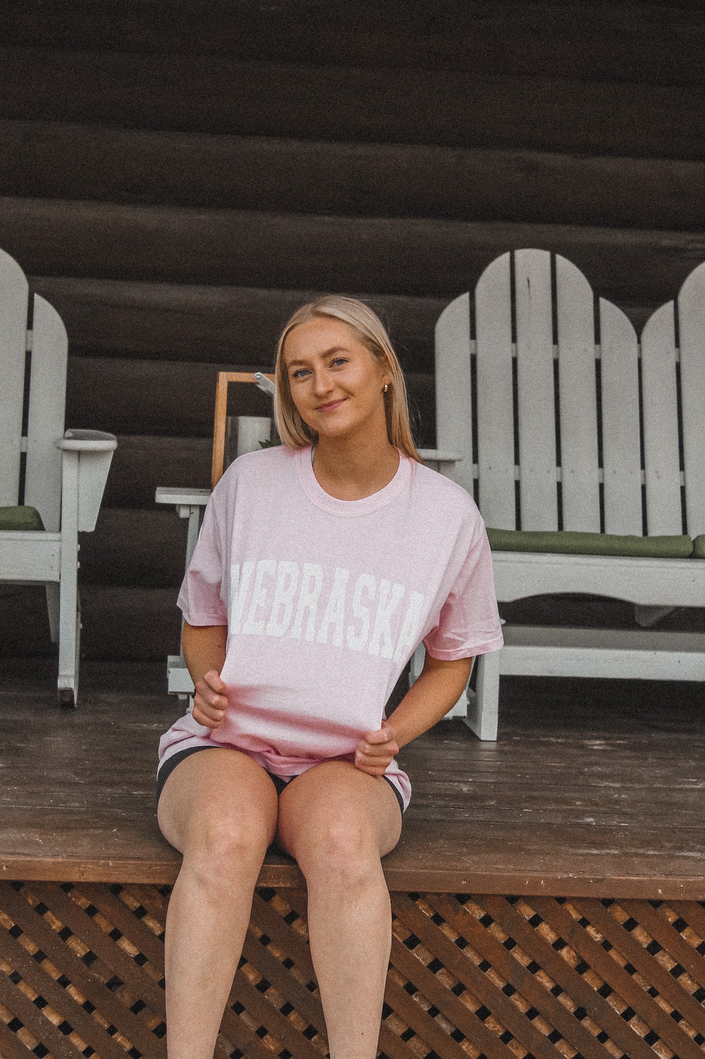 Nebraska Varsity Puff Tee - Pink