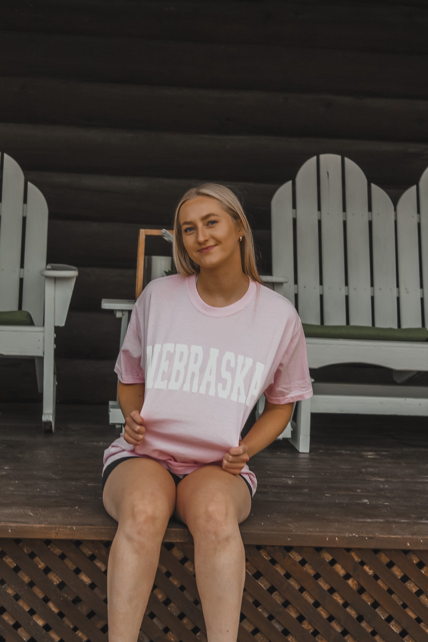 Nebraska Varsity Puff Tee - Pink