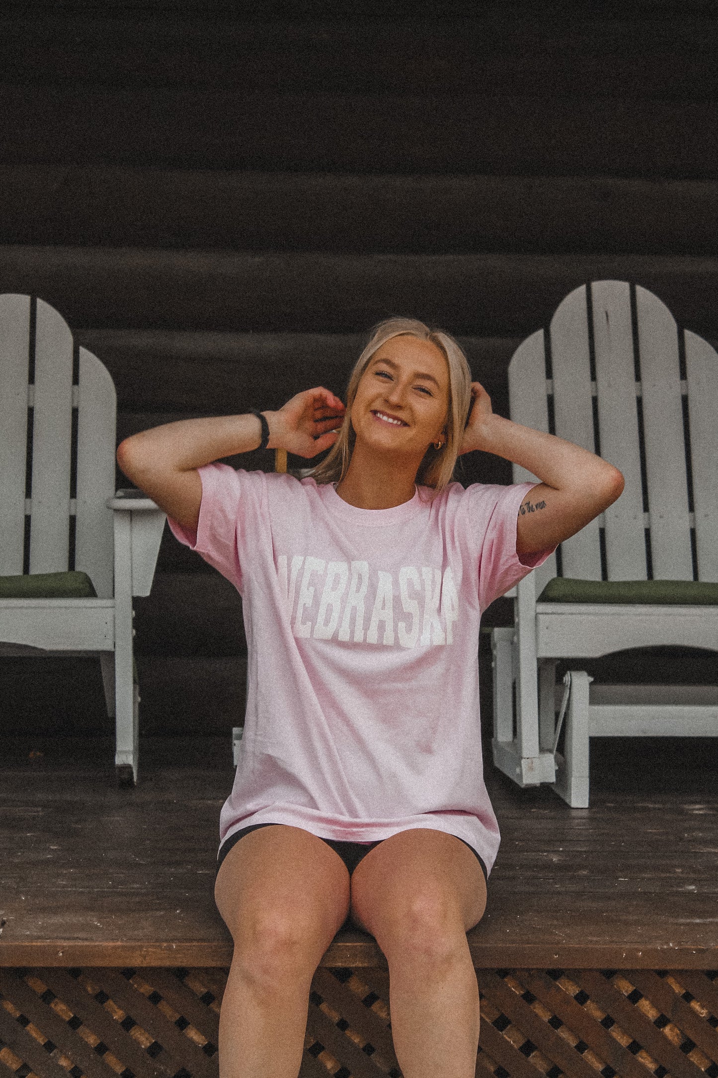 Nebraska Varsity Puff Tee - Pink