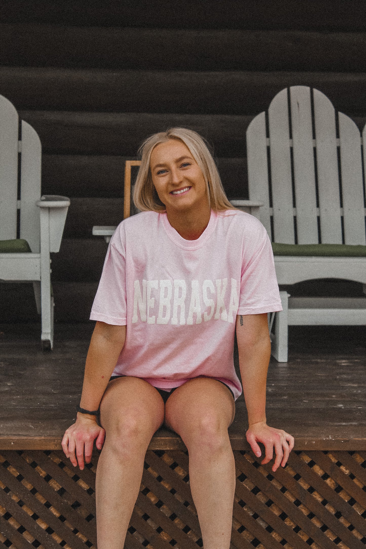 Nebraska Varsity Puff Tee - Pink