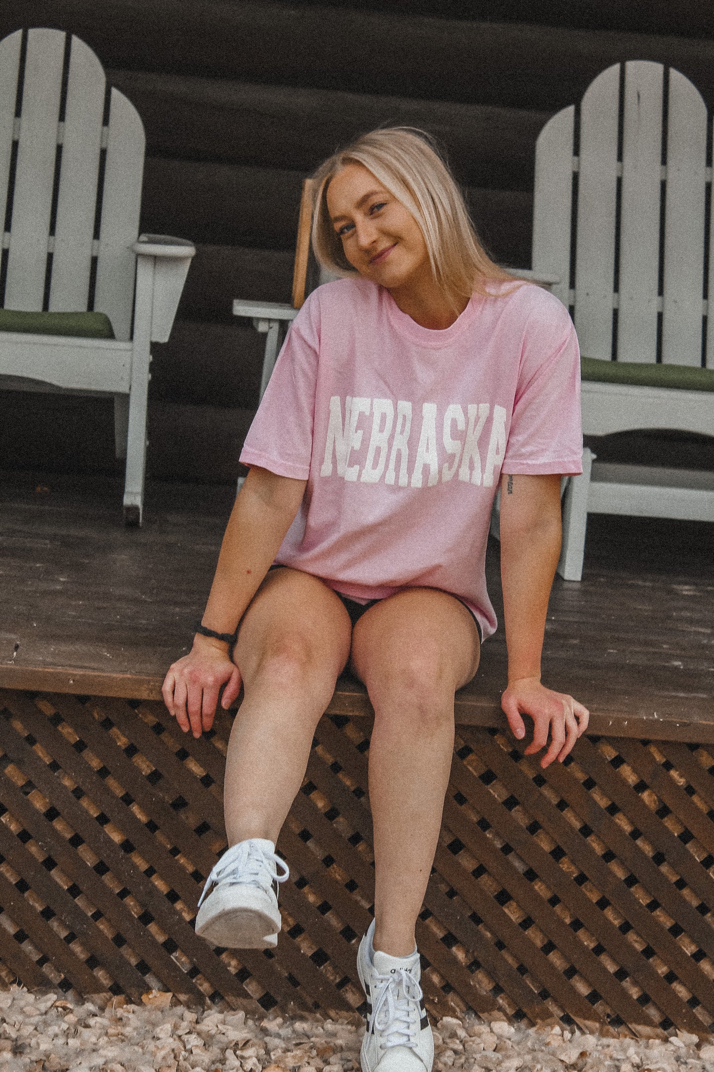 Nebraska Varsity Puff Tee - Pink