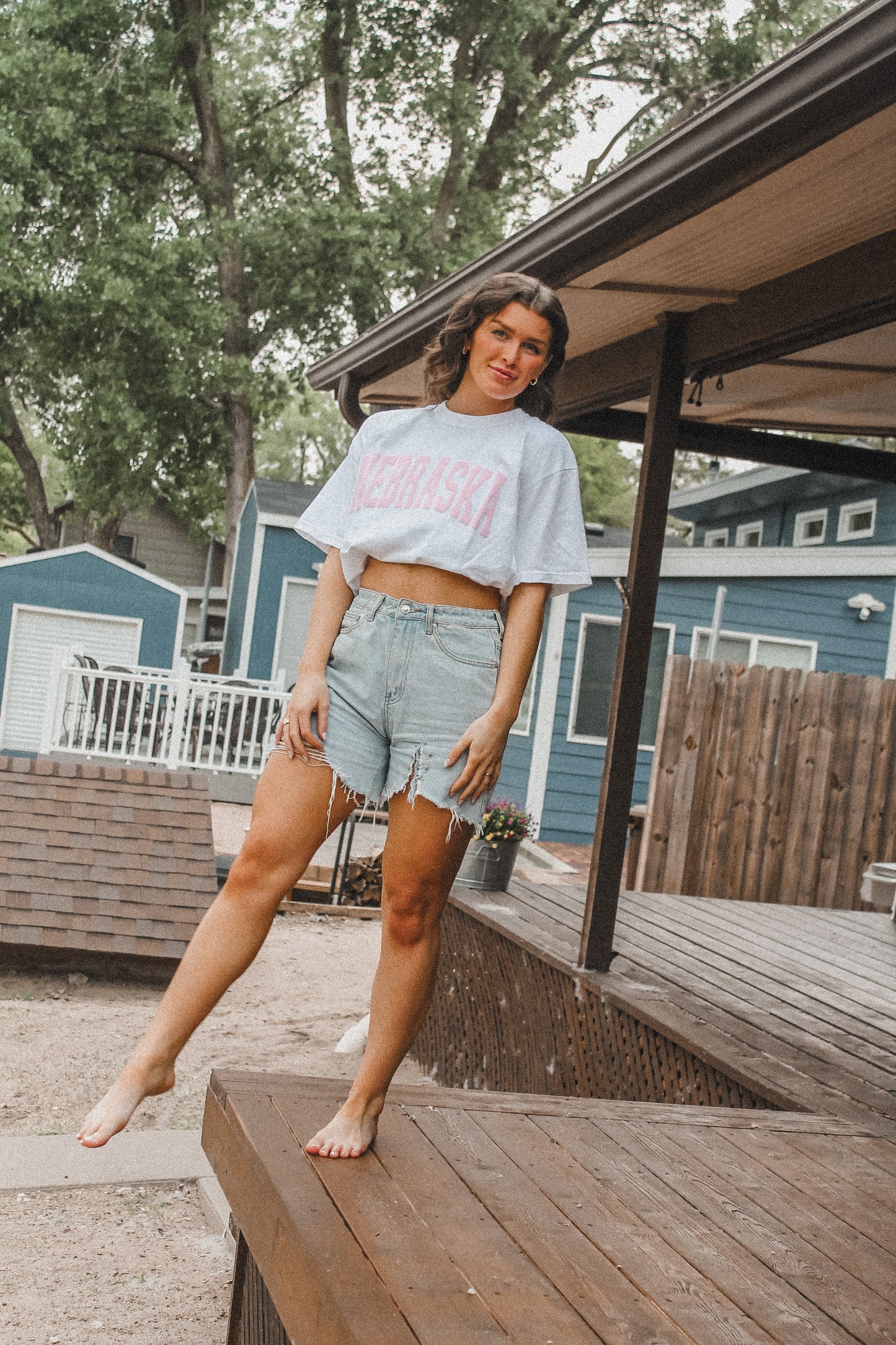 Nebraska Varsity Puff Tee - white/pink