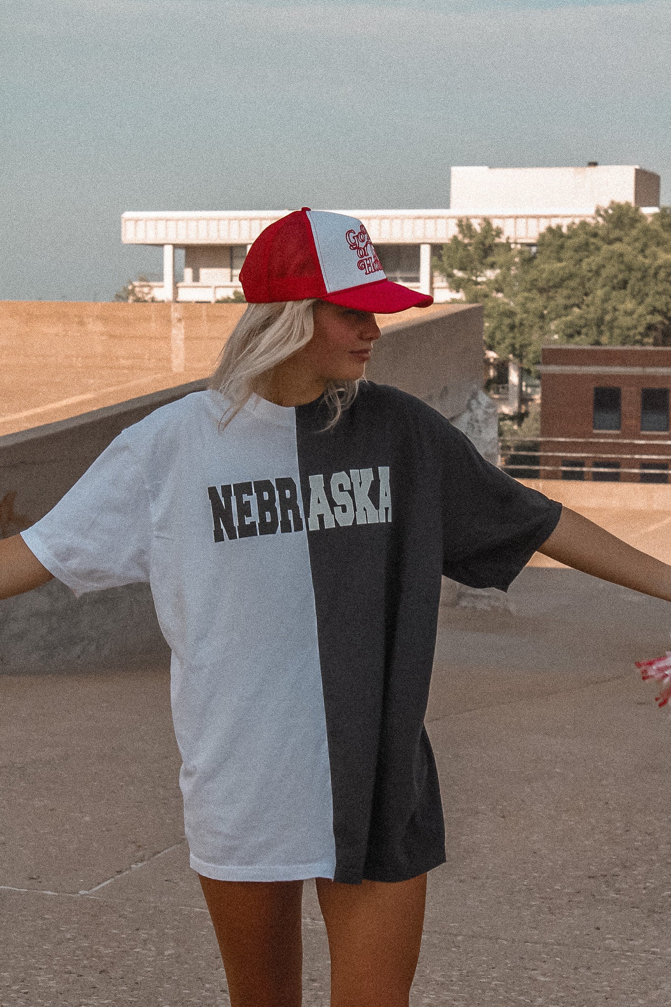 Nebraska Half and Half Tee - B+W