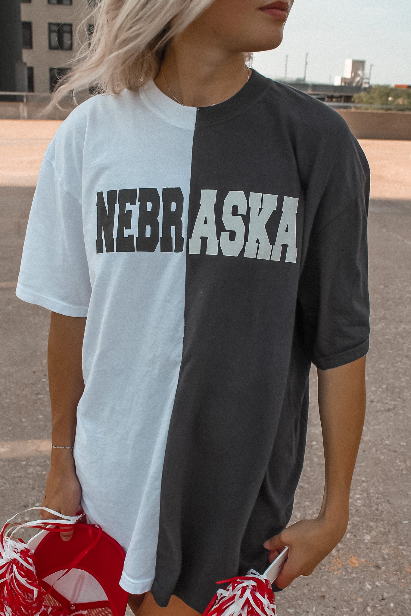 Nebraska Half and Half Tee - B+W