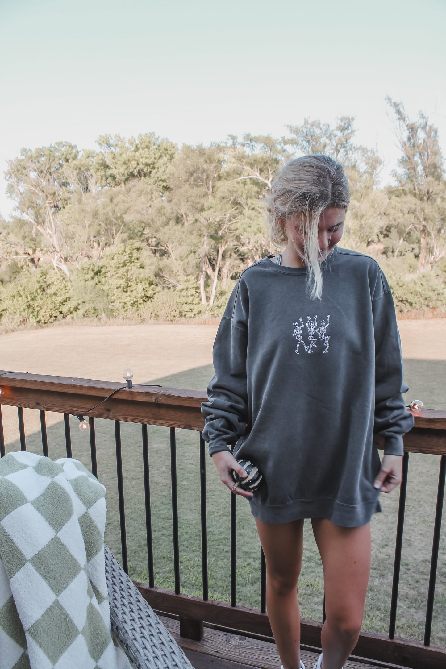 Embroidered Dancing Skeletons Crew