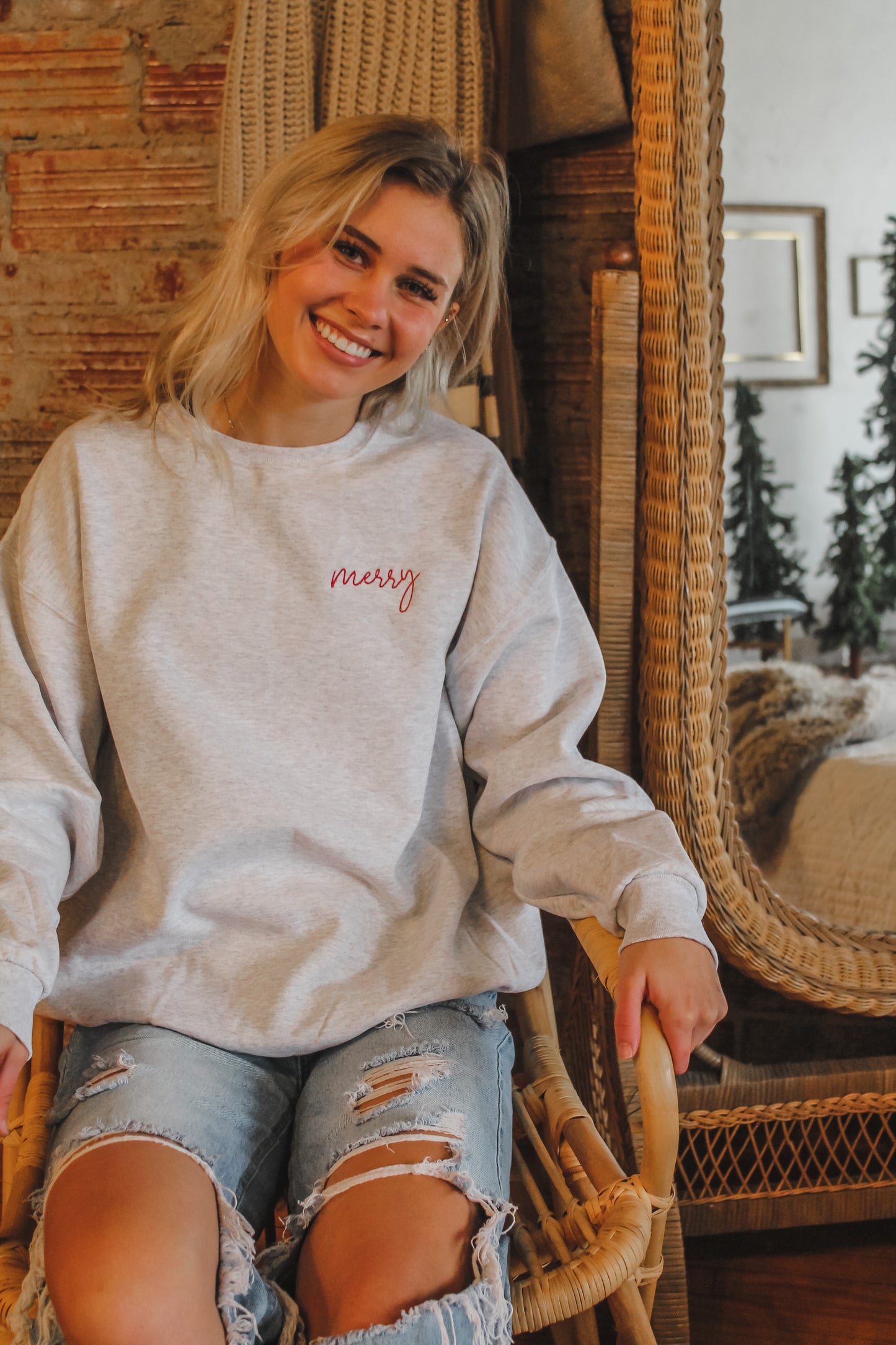 Merry Embroidered Crew