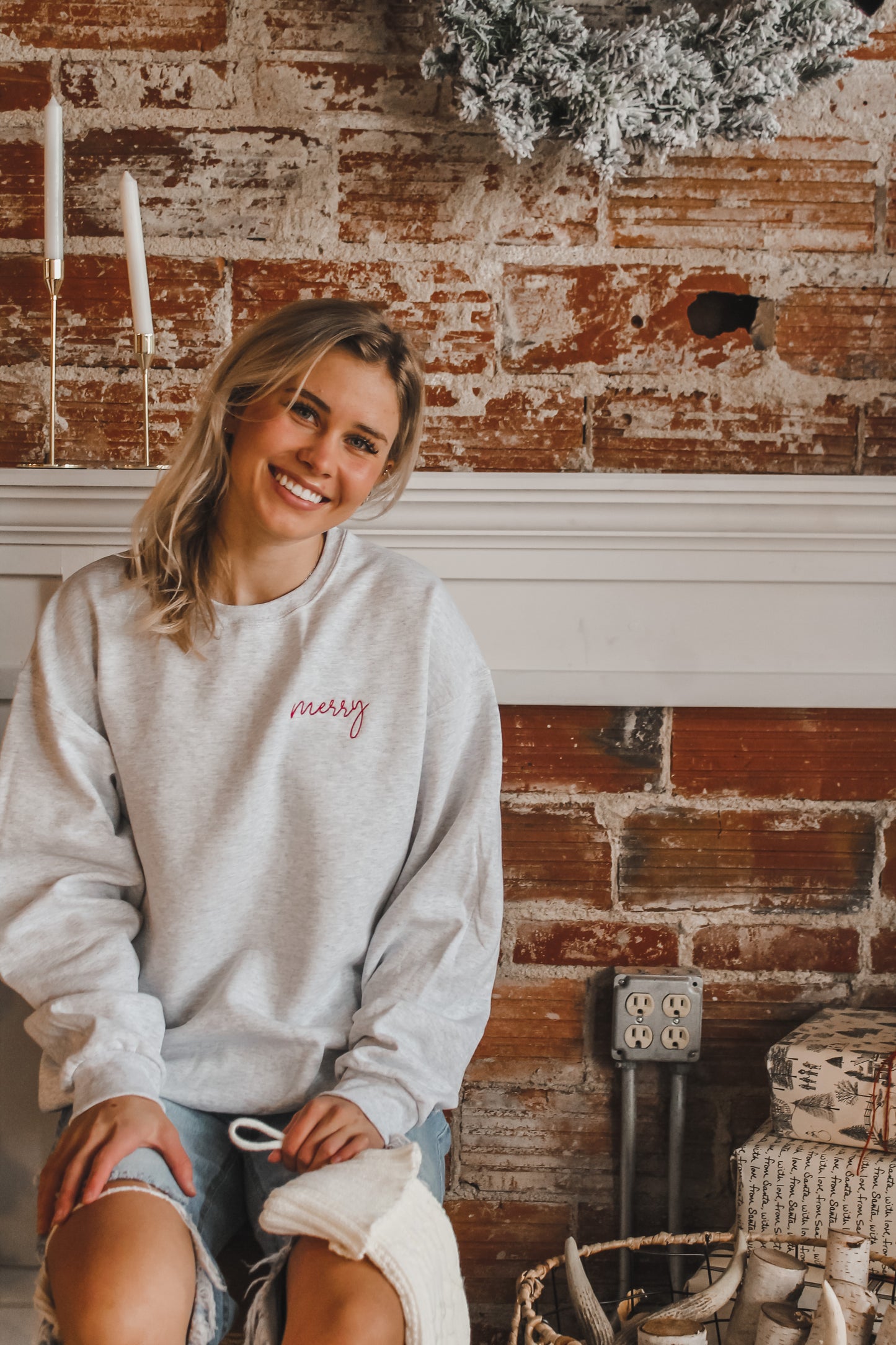 Merry Embroidered Crew