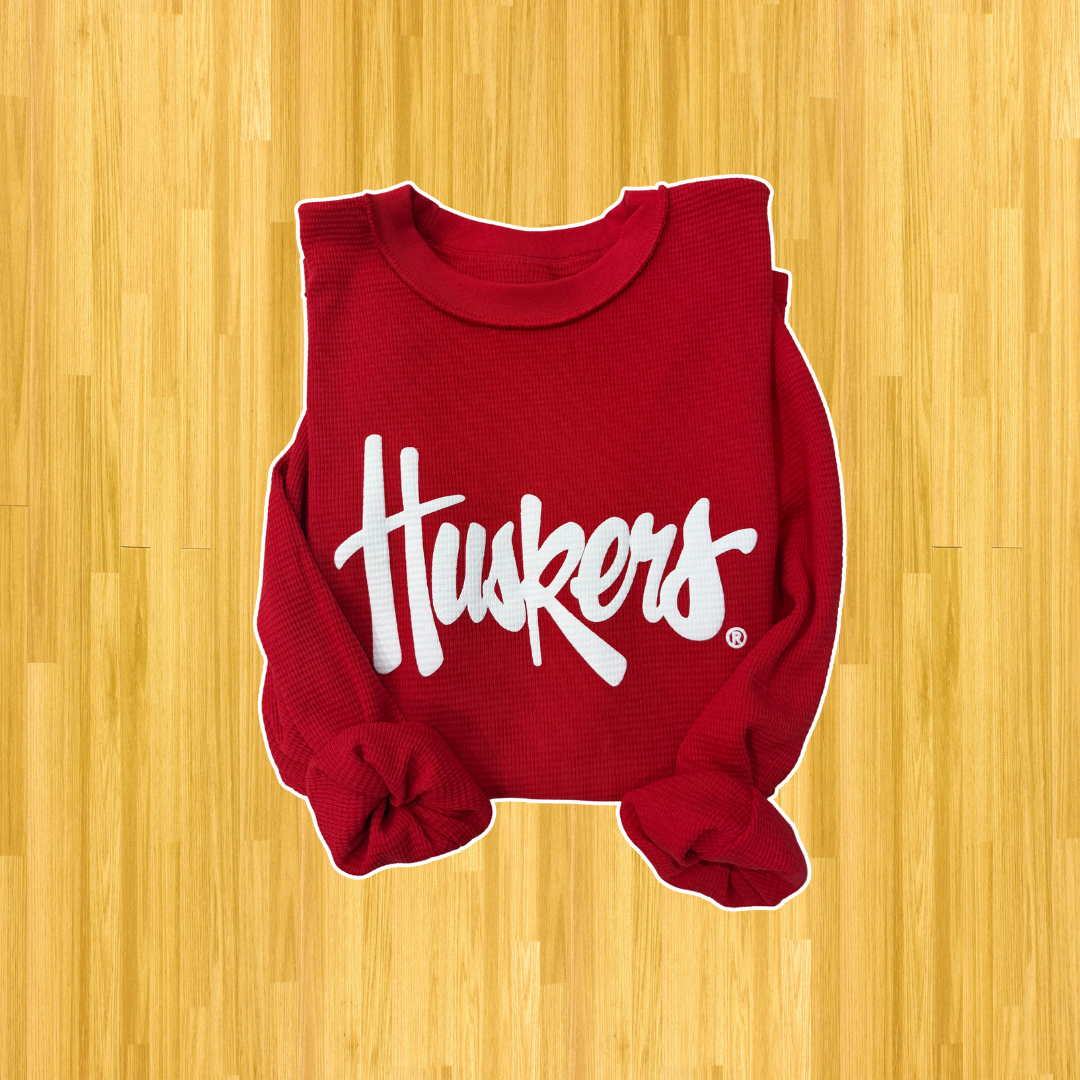Huskers Inside Out Waffle Knit LS Tee