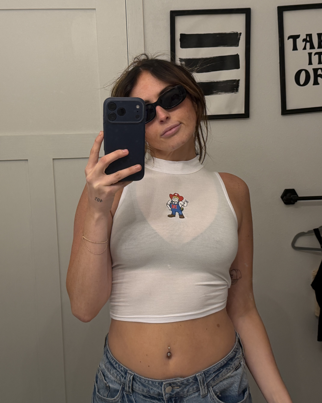 white herbie mock neck tank
