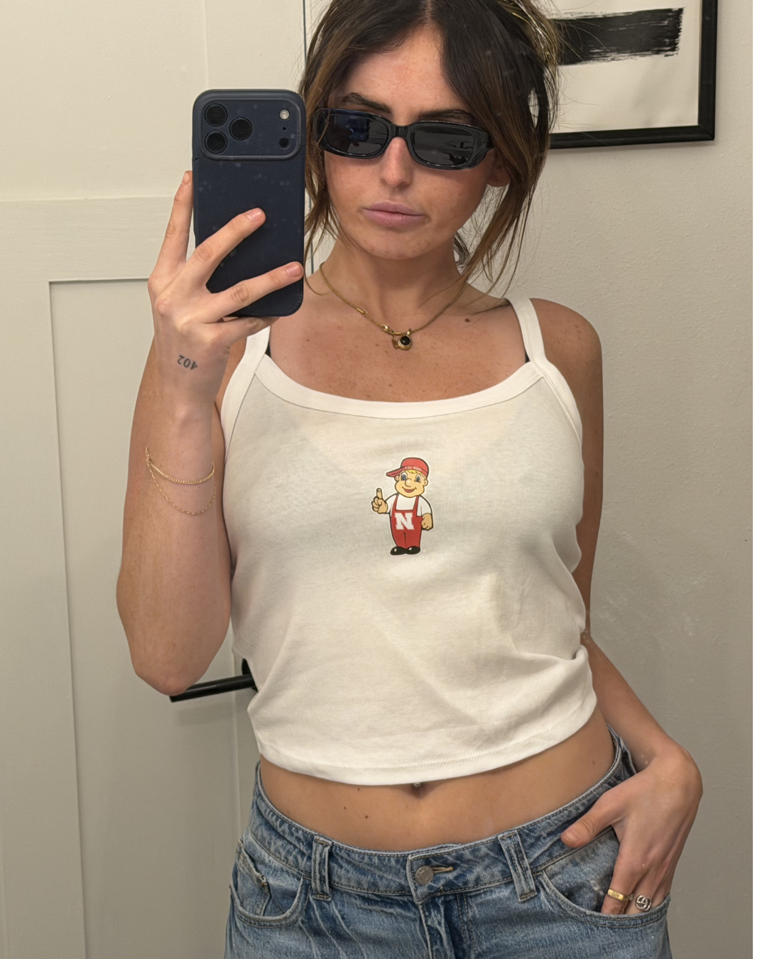 lil red spaghetti strap tank - white