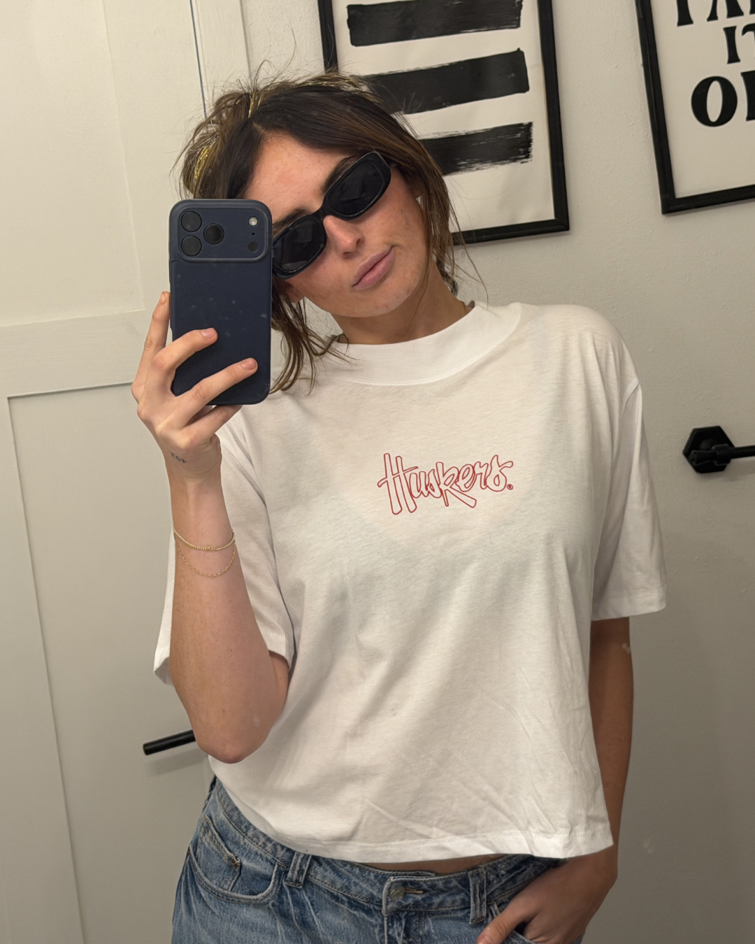 huskers cropped white tee