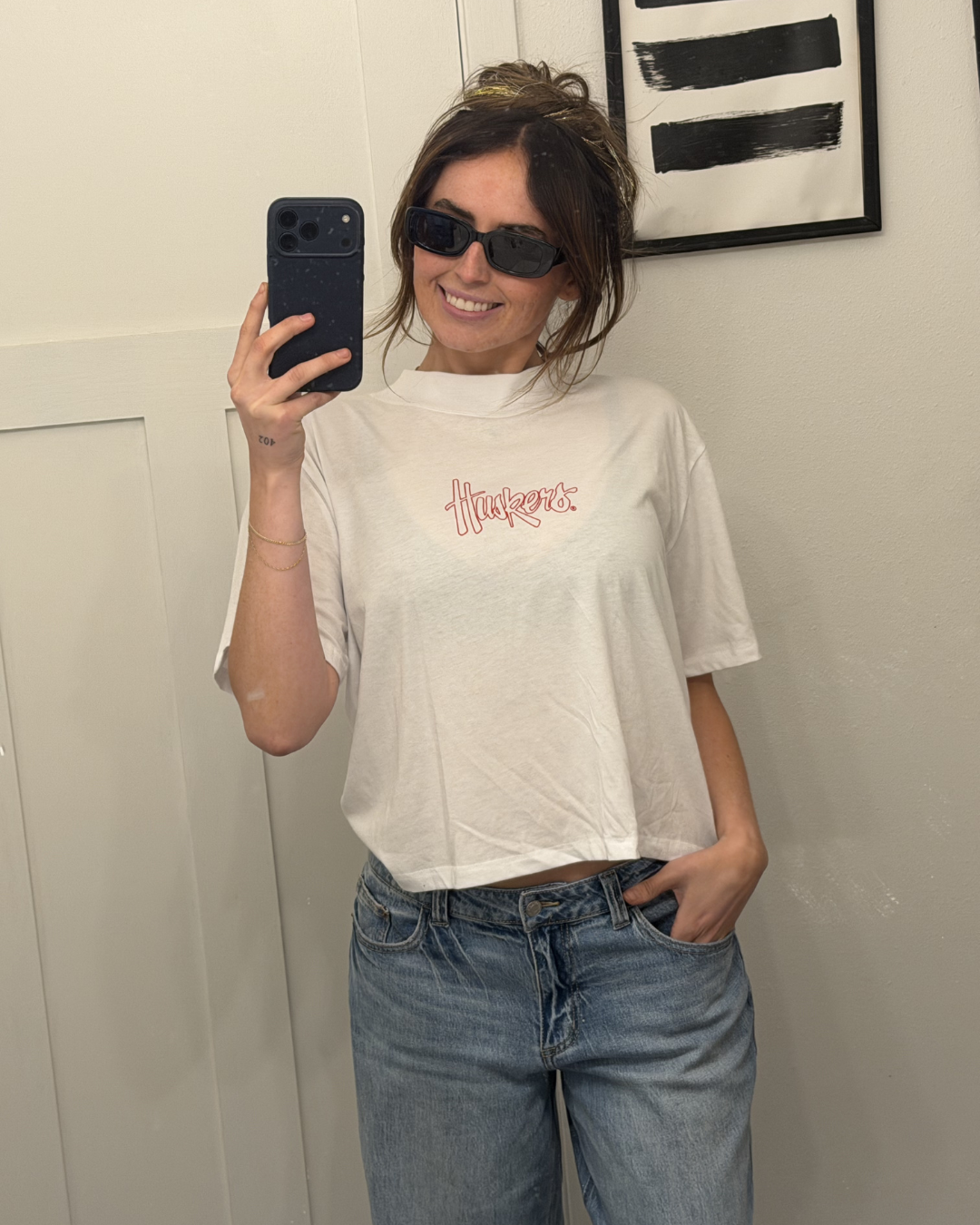 huskers cropped white tee