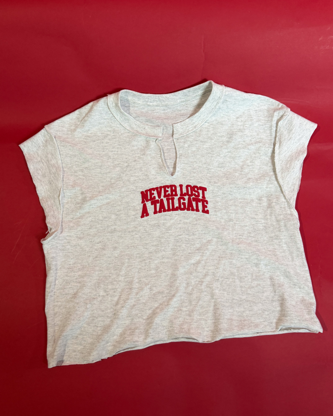 never lost a tailgate cropped muscle tee