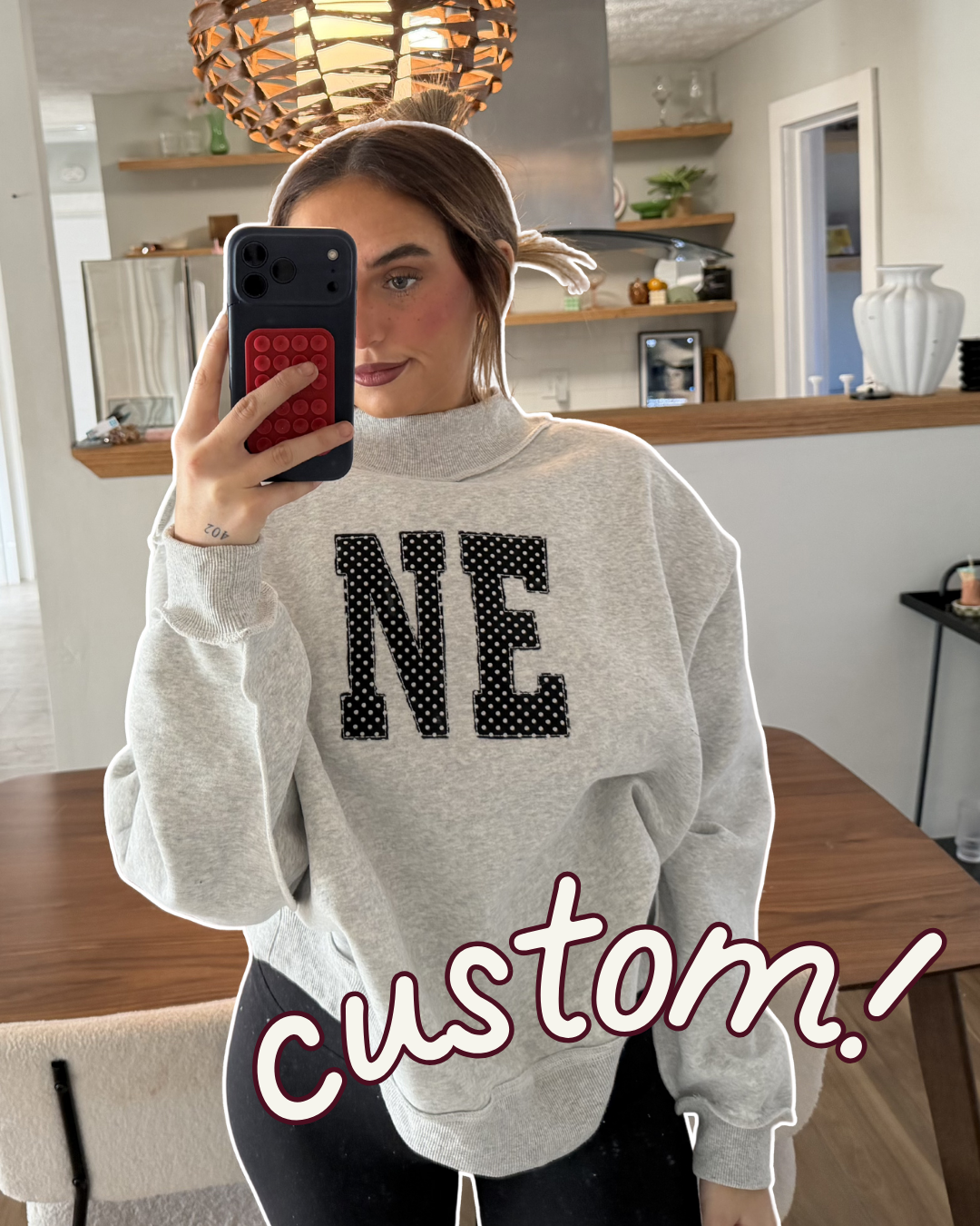 custom black polkadot mockneck