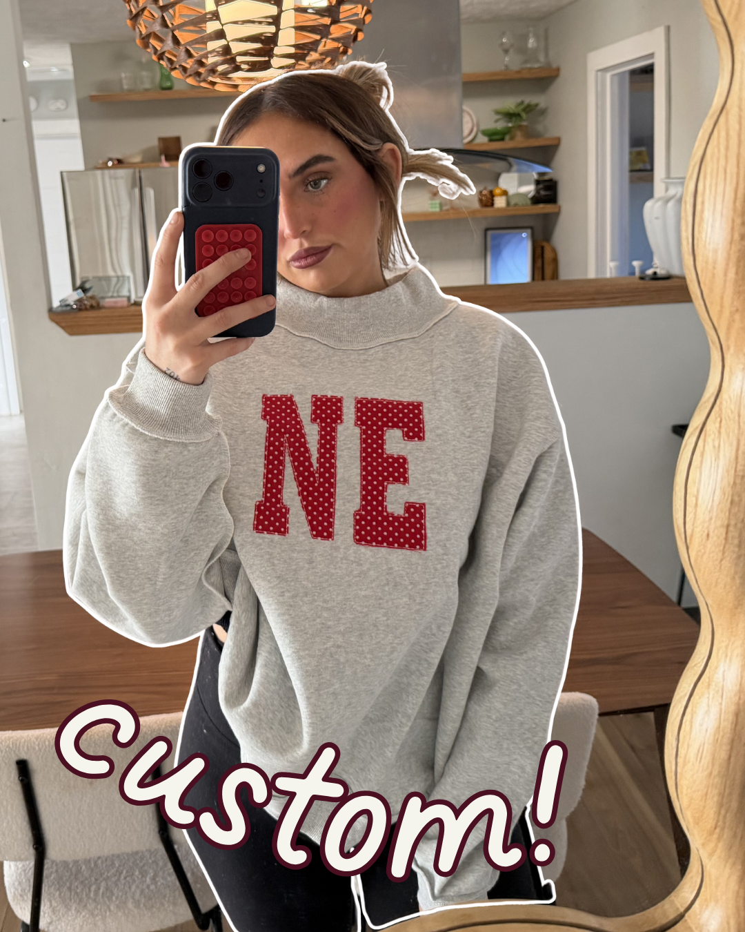 custom red polkadot mockneck