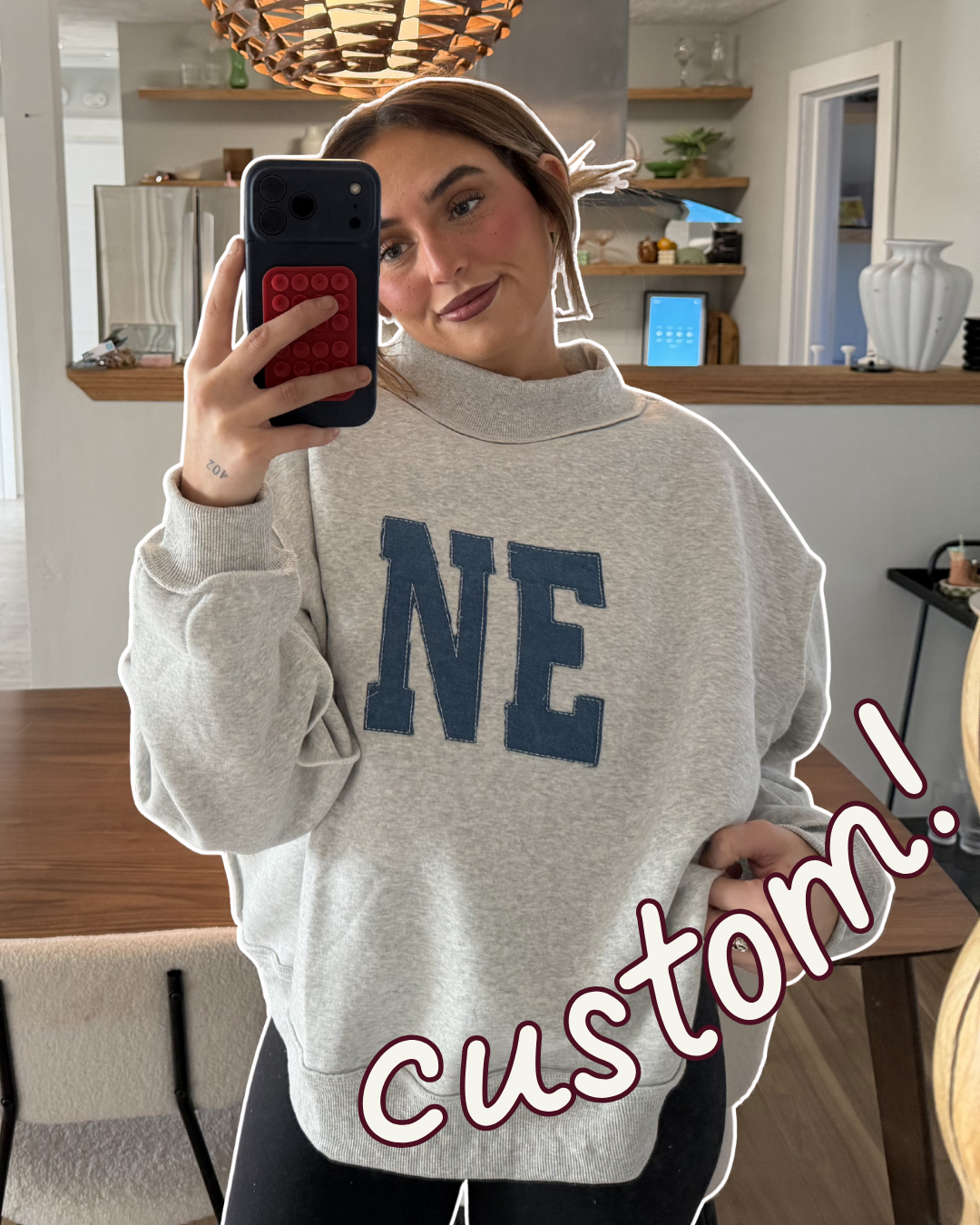 custom denim mockneck