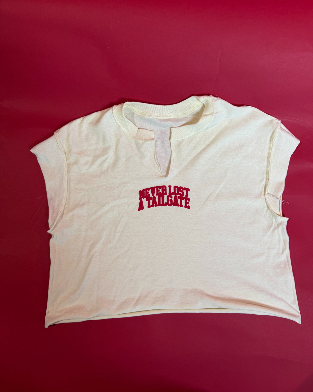 never lost a tailgate cropped muscle tee