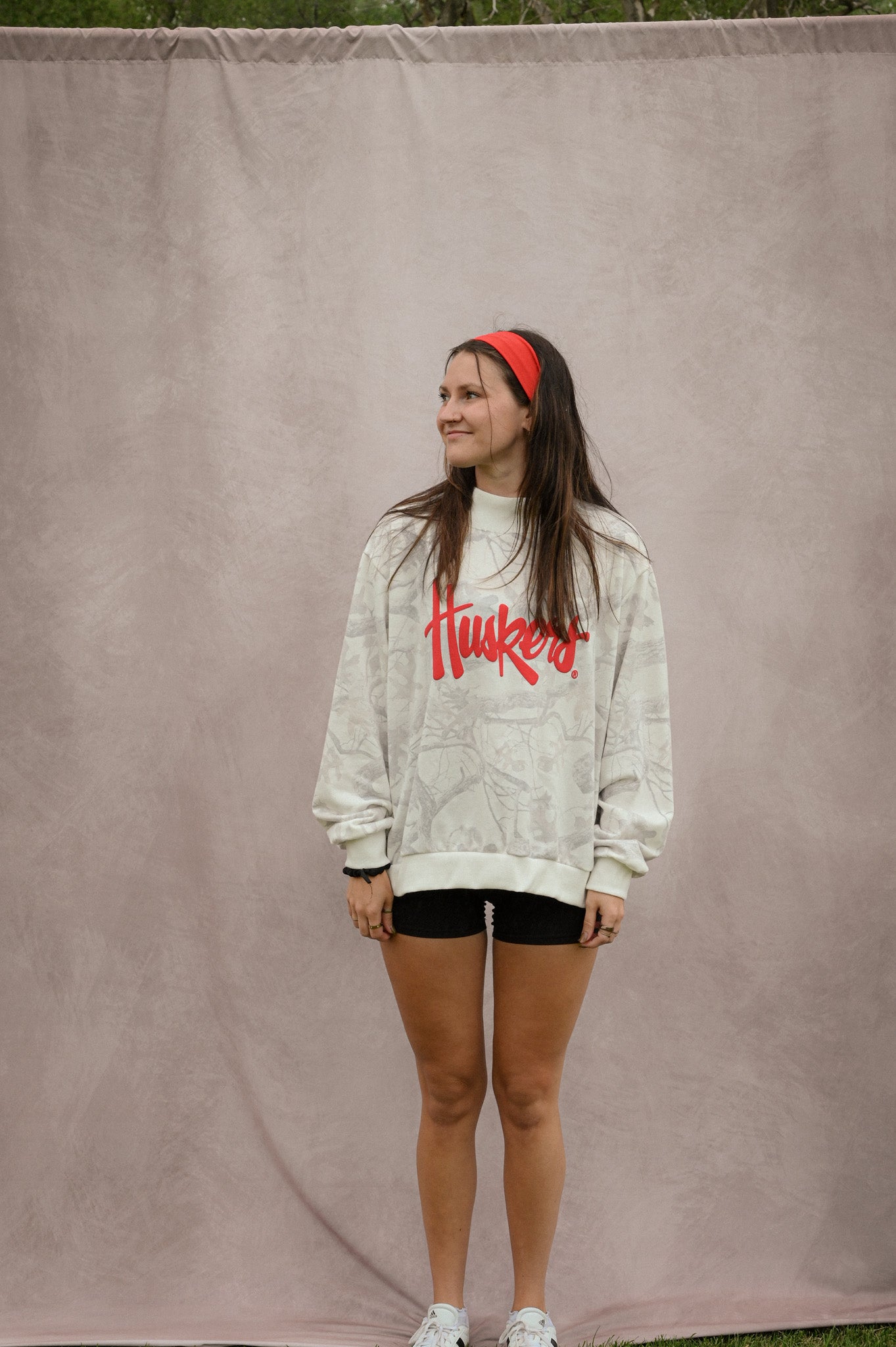 huskers white camo mock neck