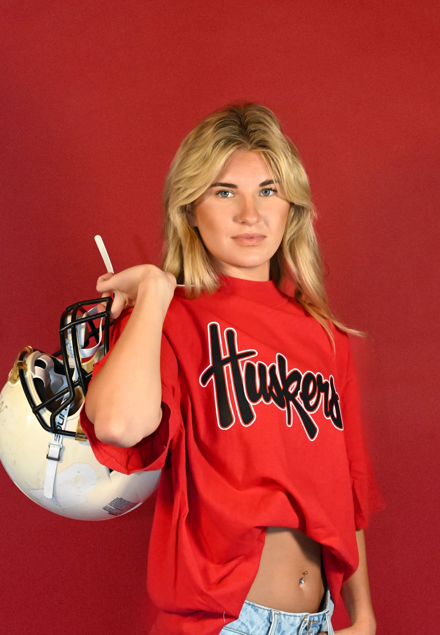 huskers mock neck tee