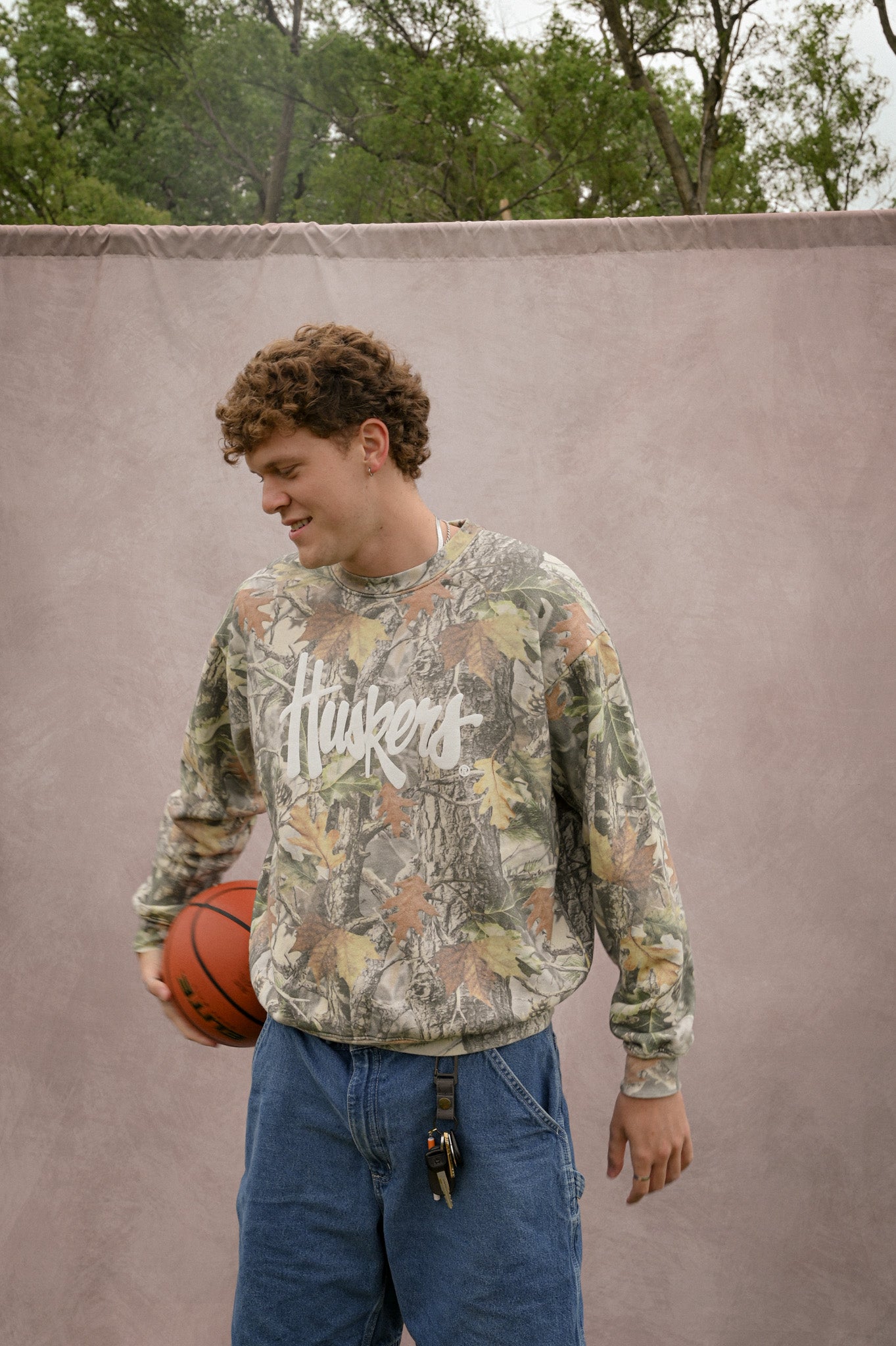 huskers green camo crewneck