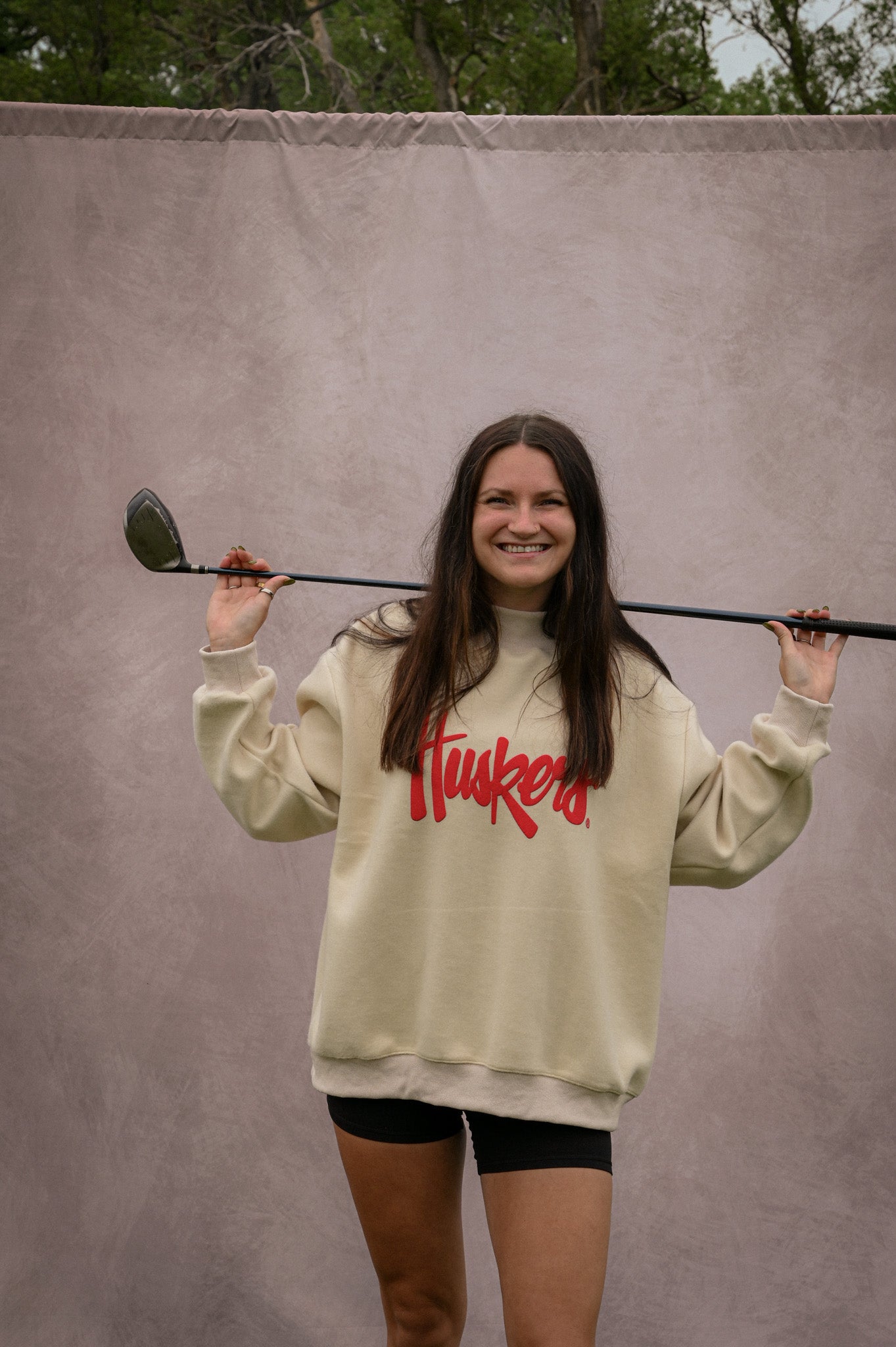 nebraska huskers cream mock neck