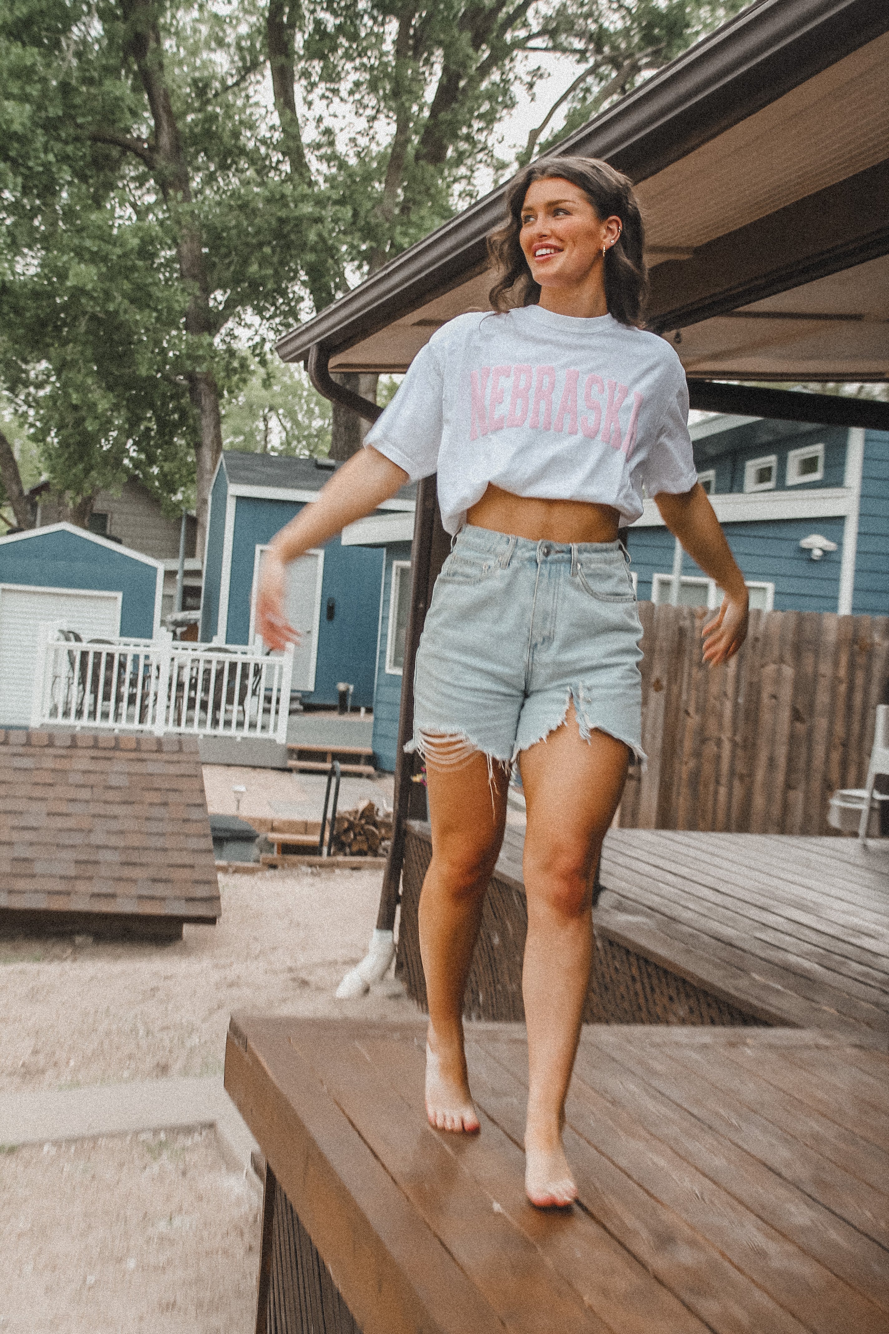 Nebraska Varsity Puff Tee - white/pink