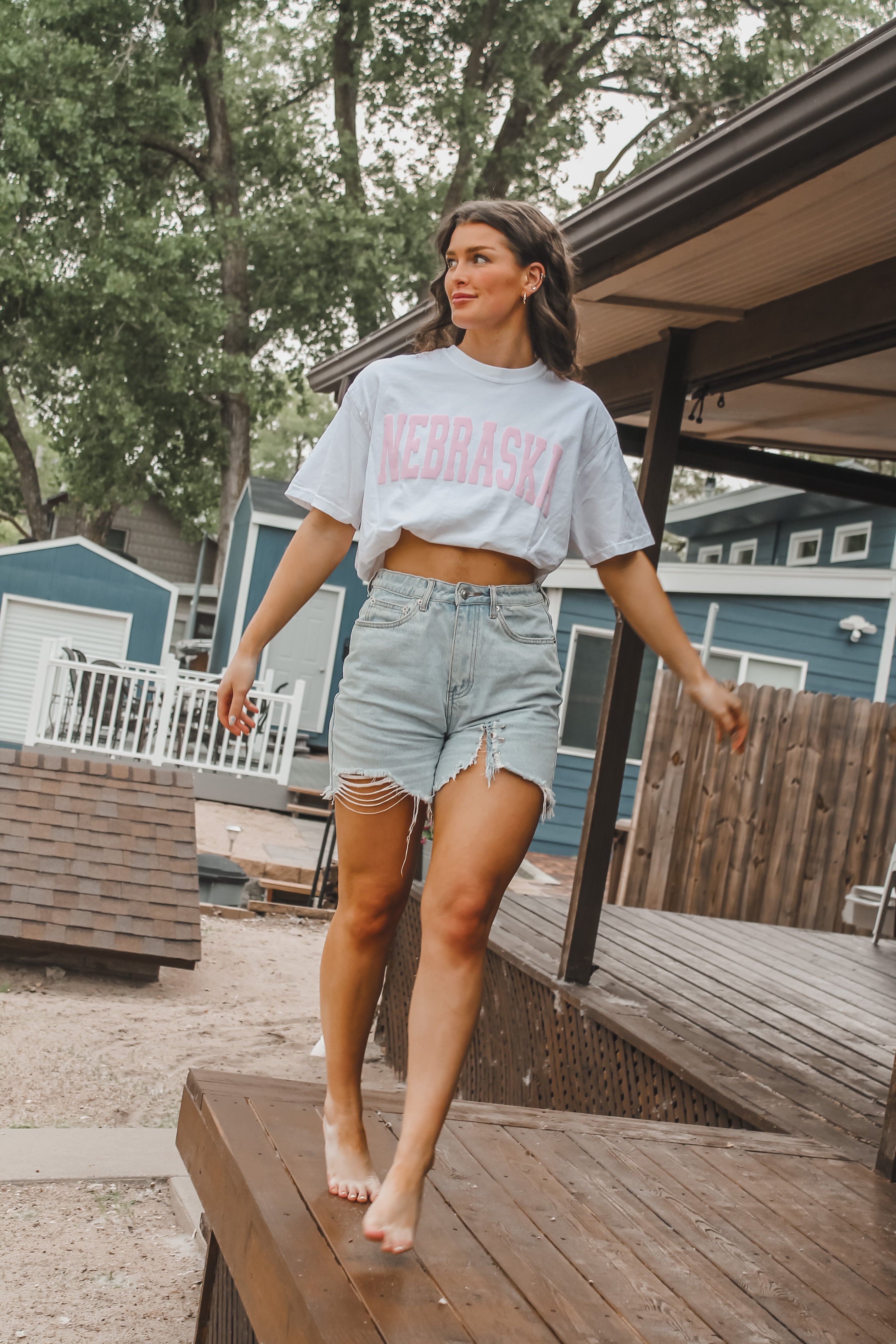 Nebraska Varsity Puff Tee - white/pink