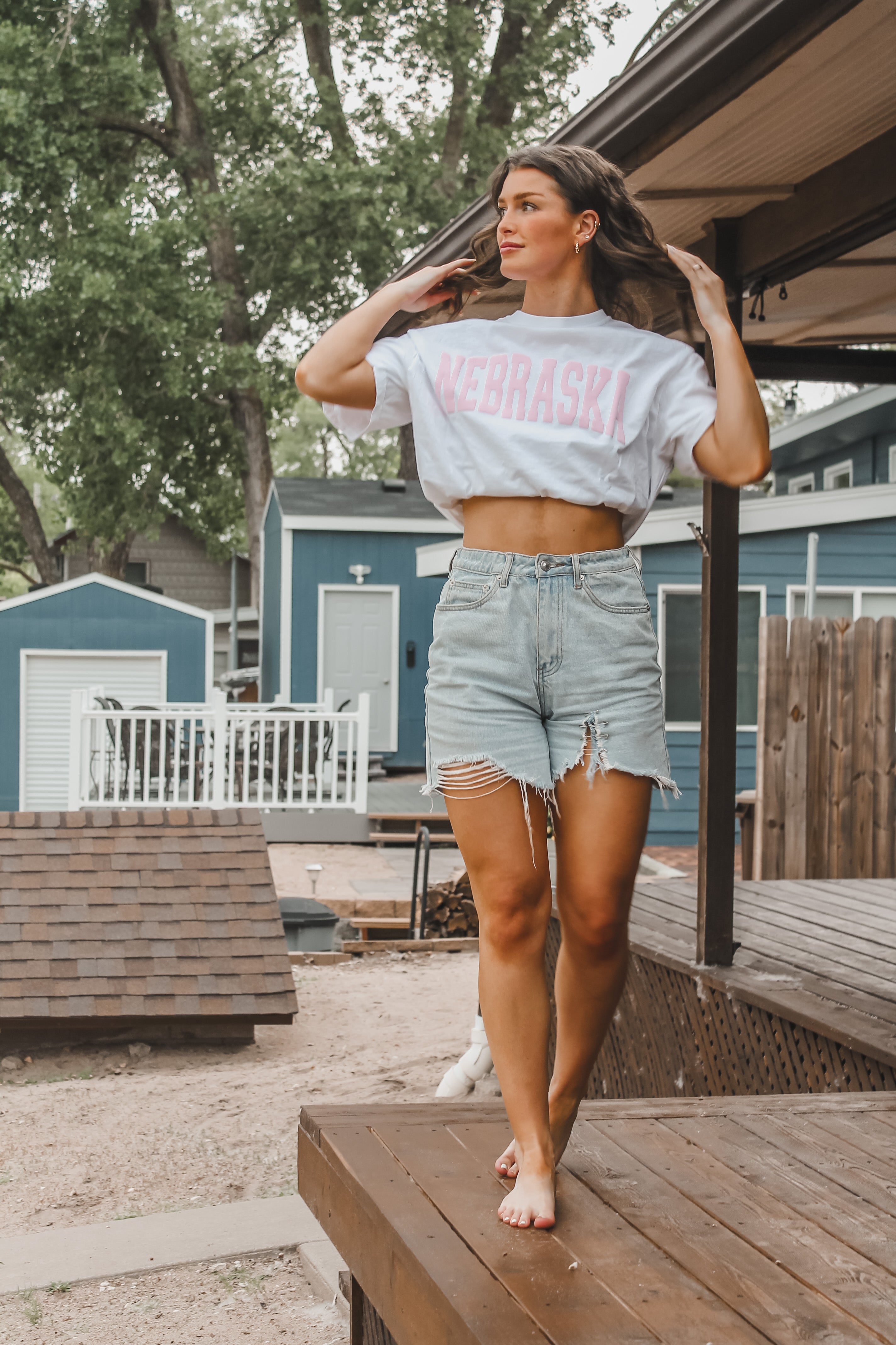 Nebraska Varsity Puff Tee - white/pink