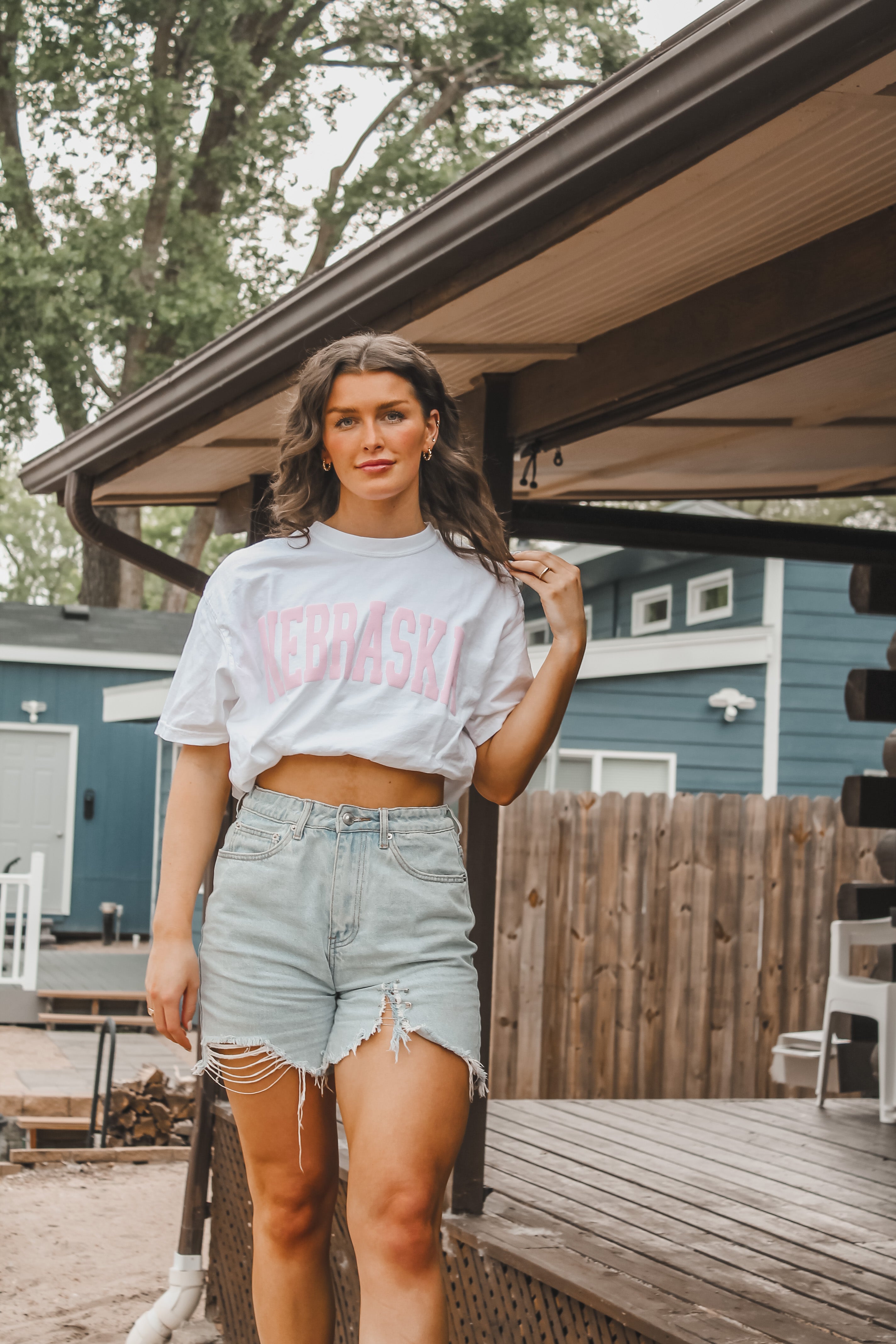 Nebraska Varsity Puff Tee - white/pink
