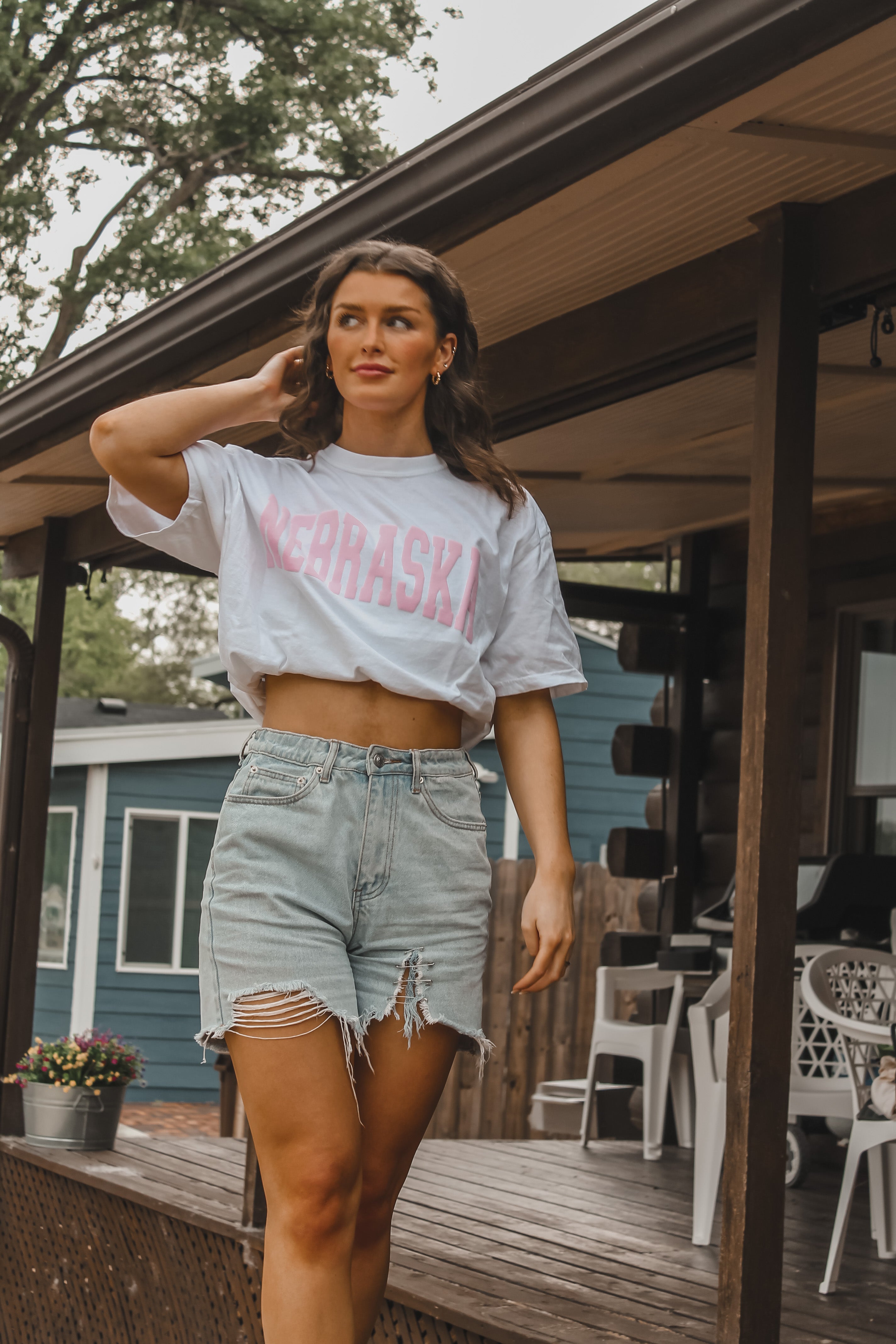 Nebraska Varsity Puff Tee - white/pink