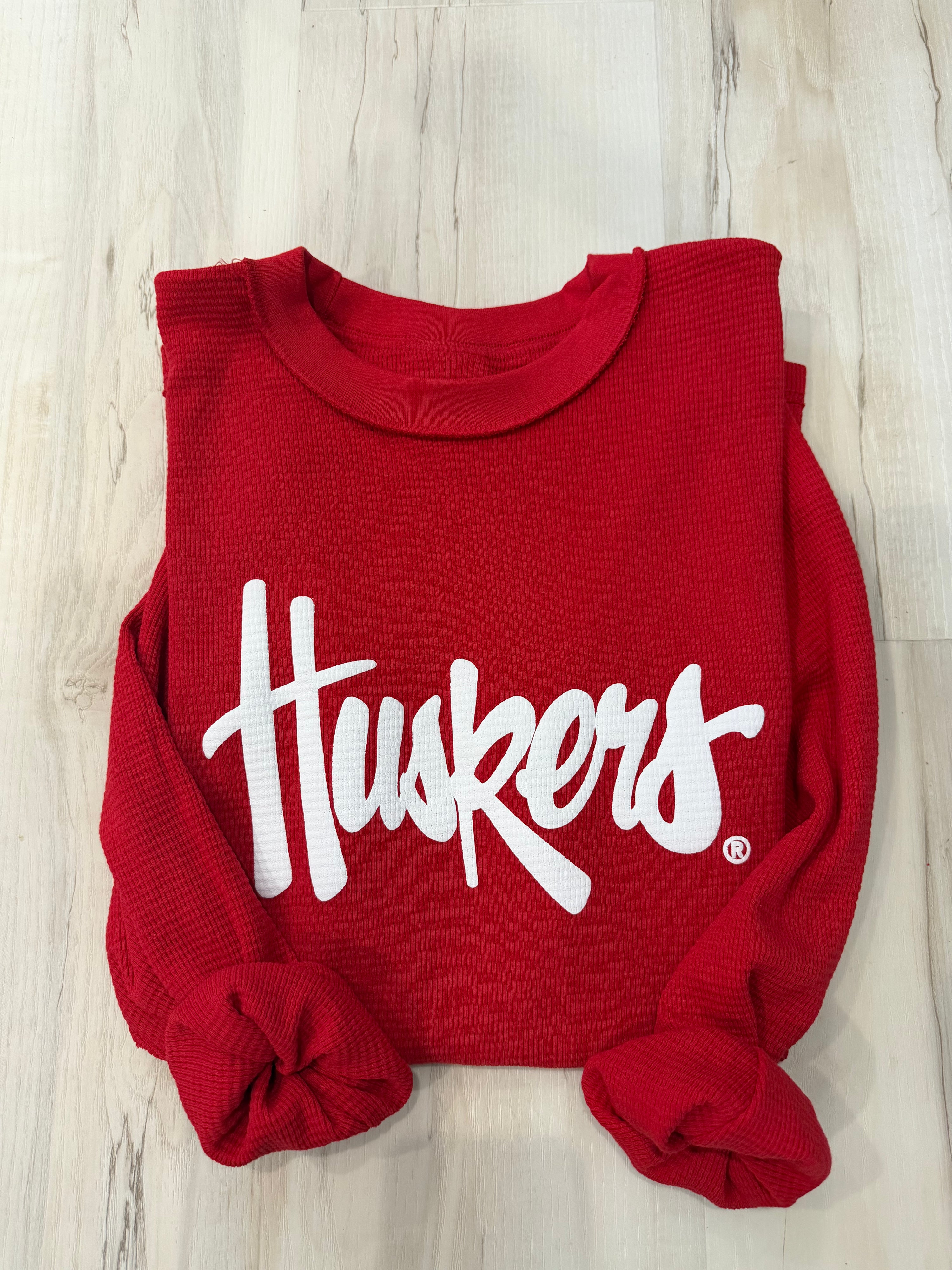 Huskers Inside Out Waffle Knit LS Tee