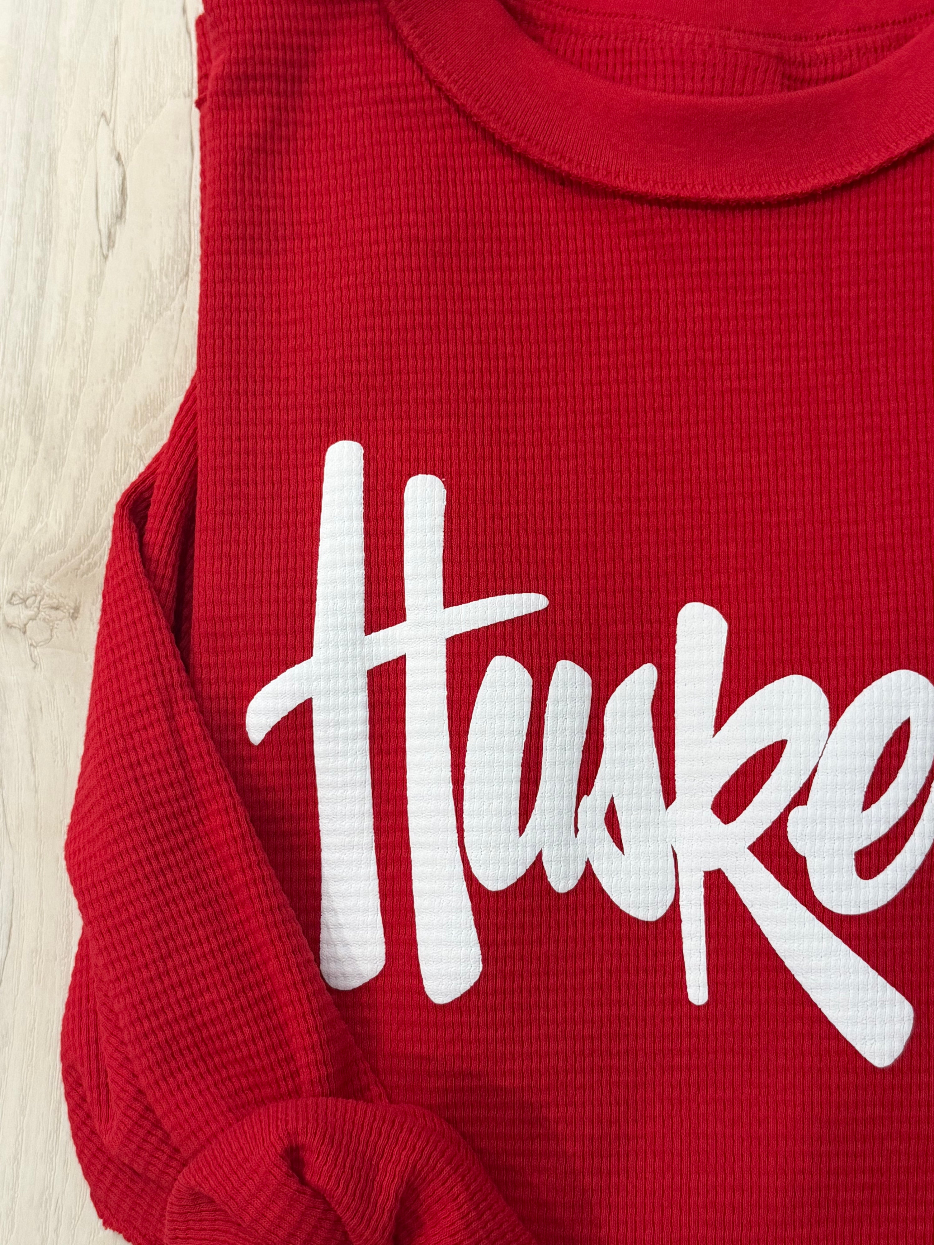 Huskers Inside Out Waffle Knit LS Tee