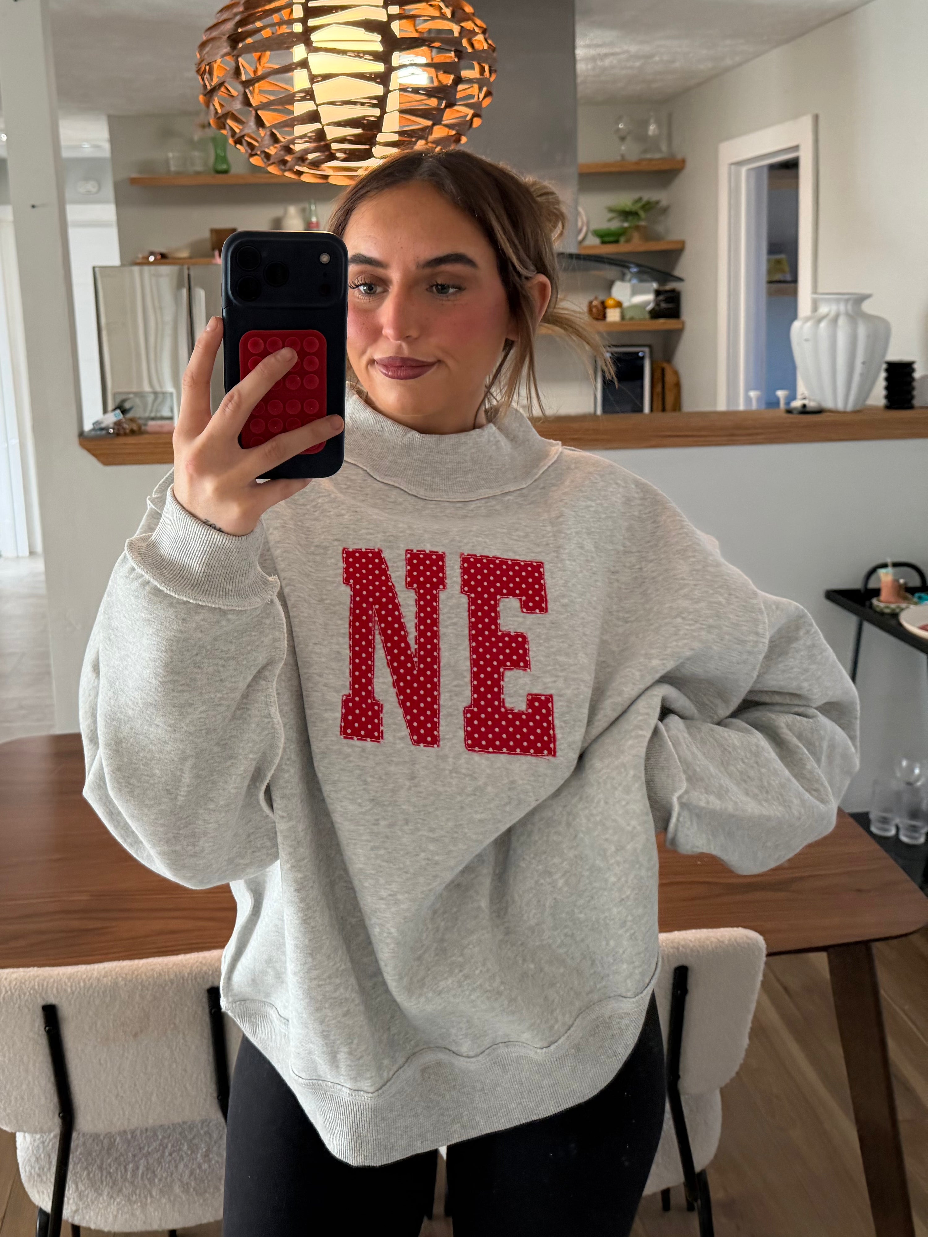 custom red polkadot mockneck