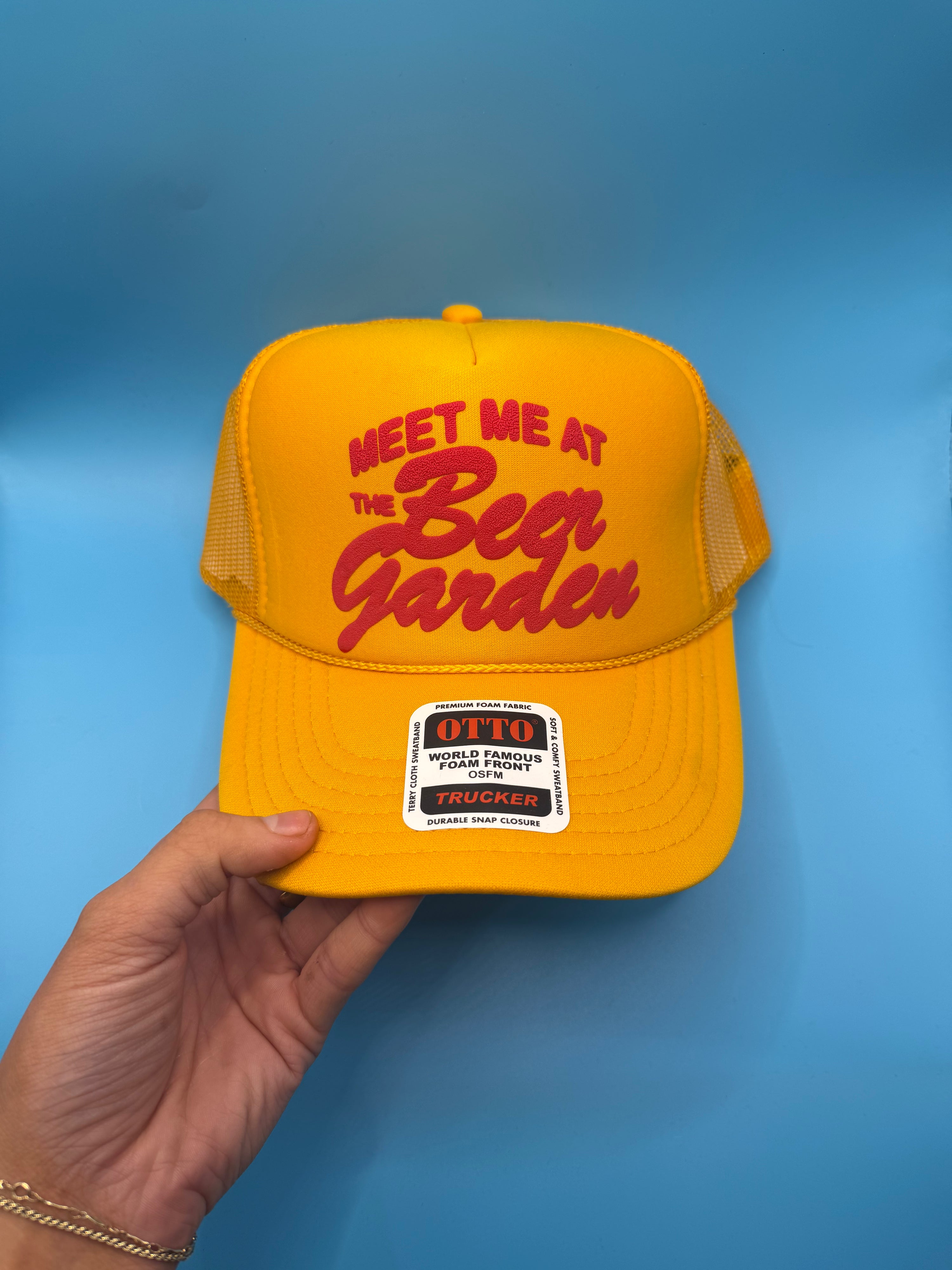 meet me at the beer garden trucker hat