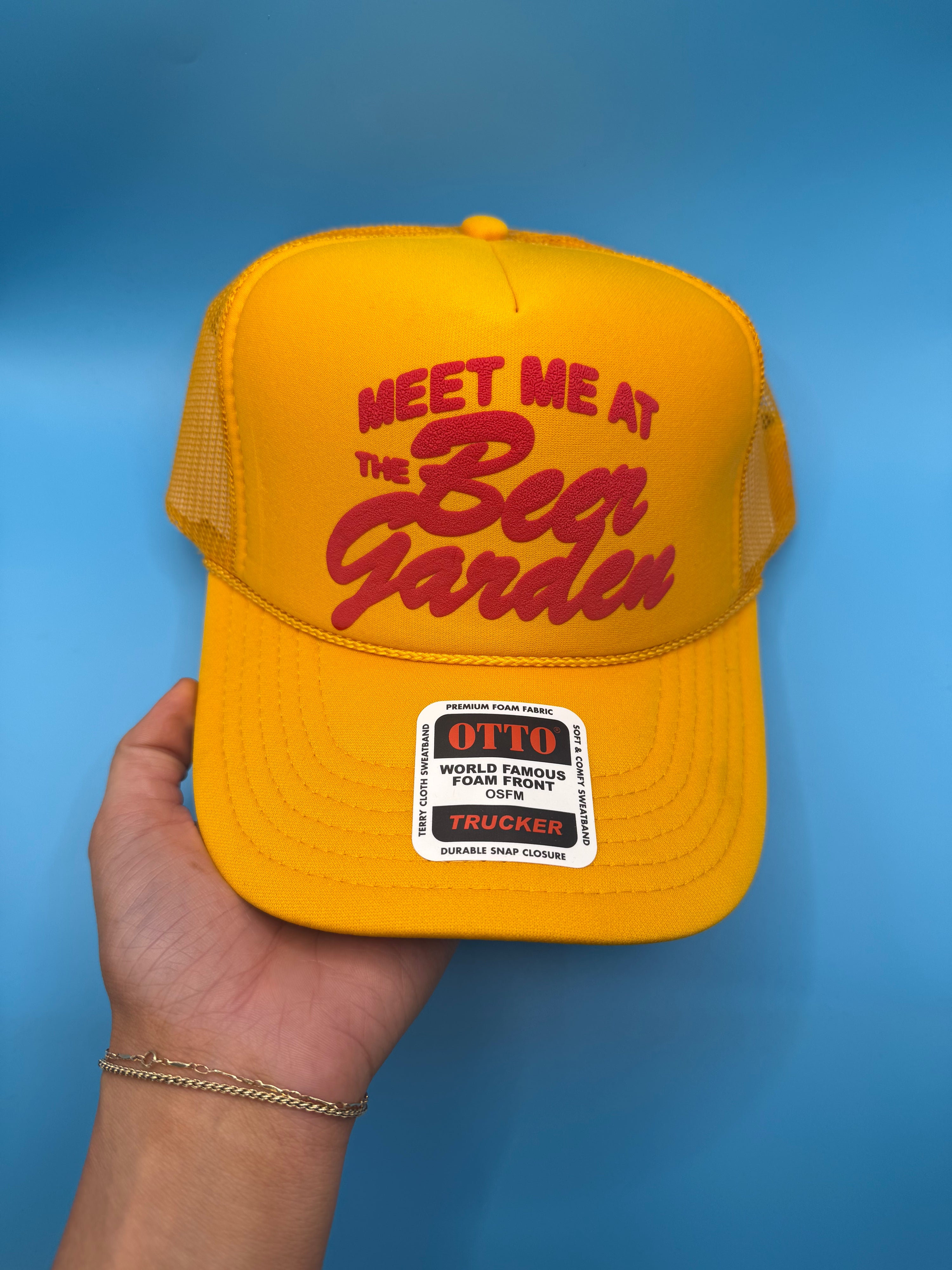 meet me at the beer garden trucker hat