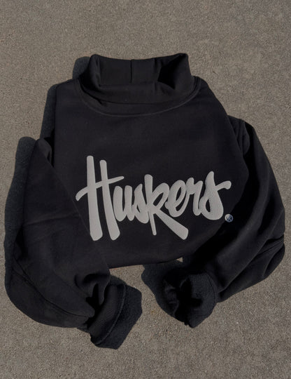 Huskers Mock Neck Sweatshirt - Black
