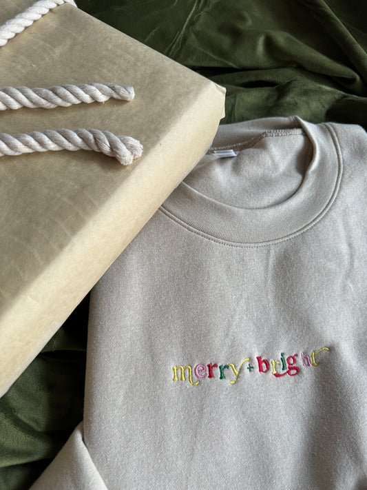 Merry Embroidered Crew - Tan