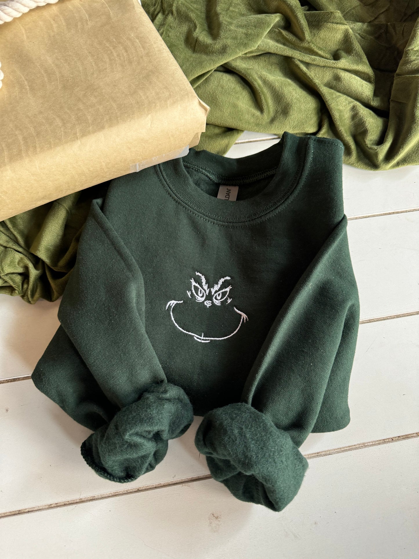 Grinch Embroidered Crew - YOUTH