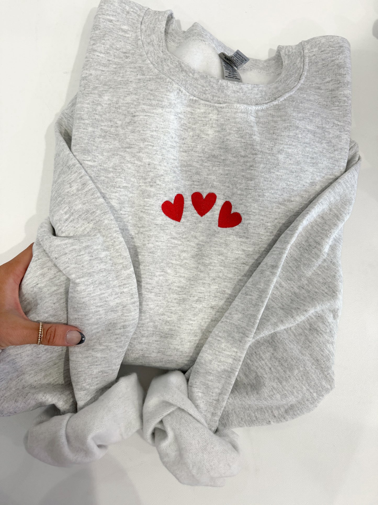 Triple Hearts Embroidered Crew