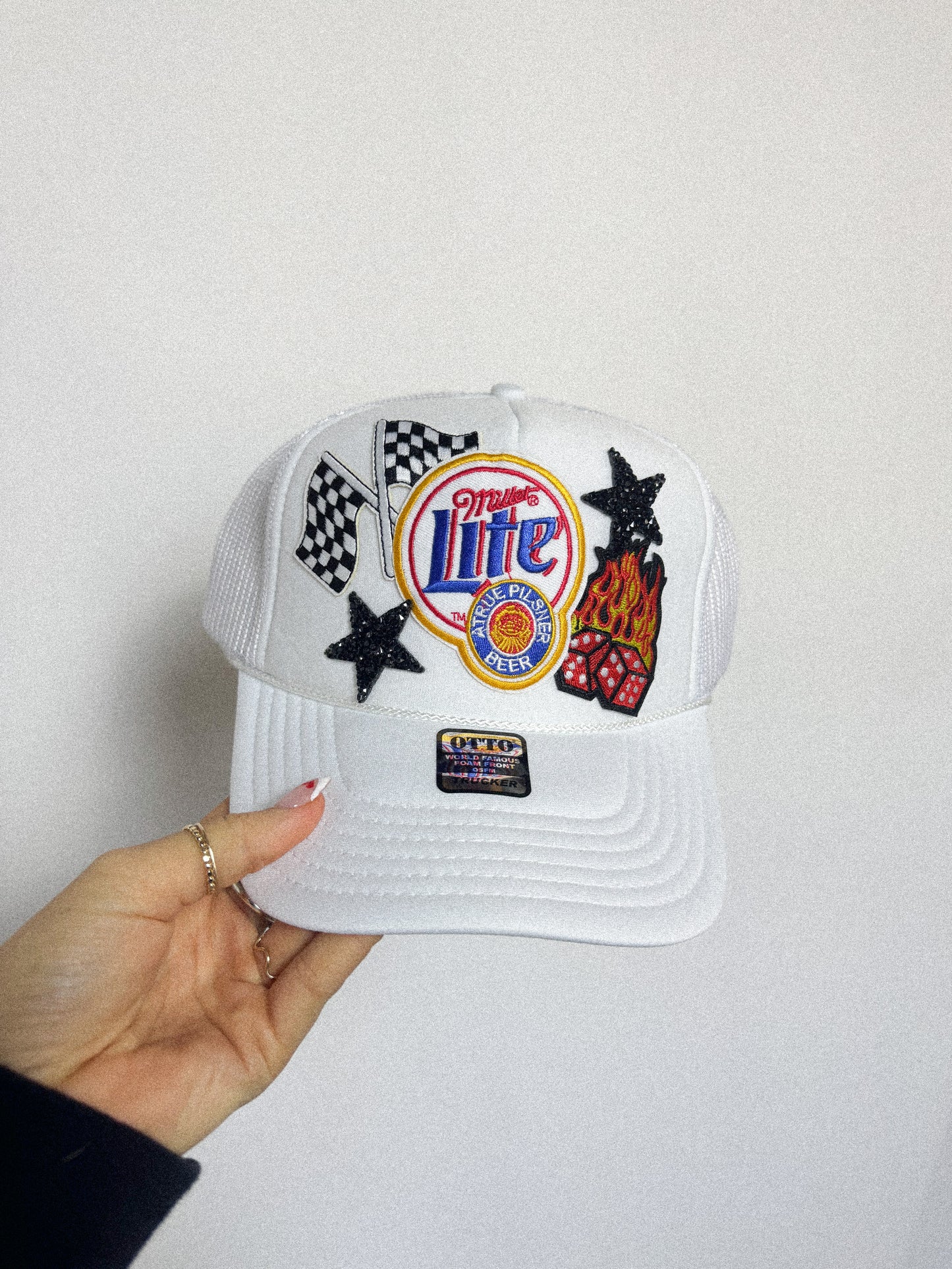 miller time trucker hat - white