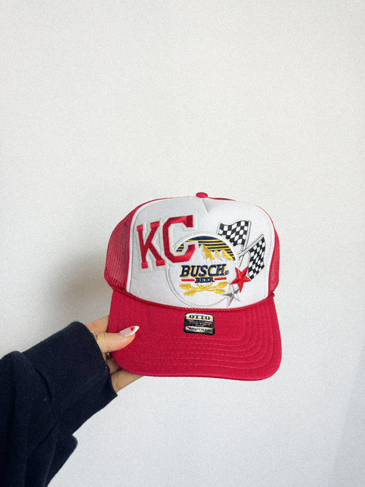 kc busch trucker hat - red/white