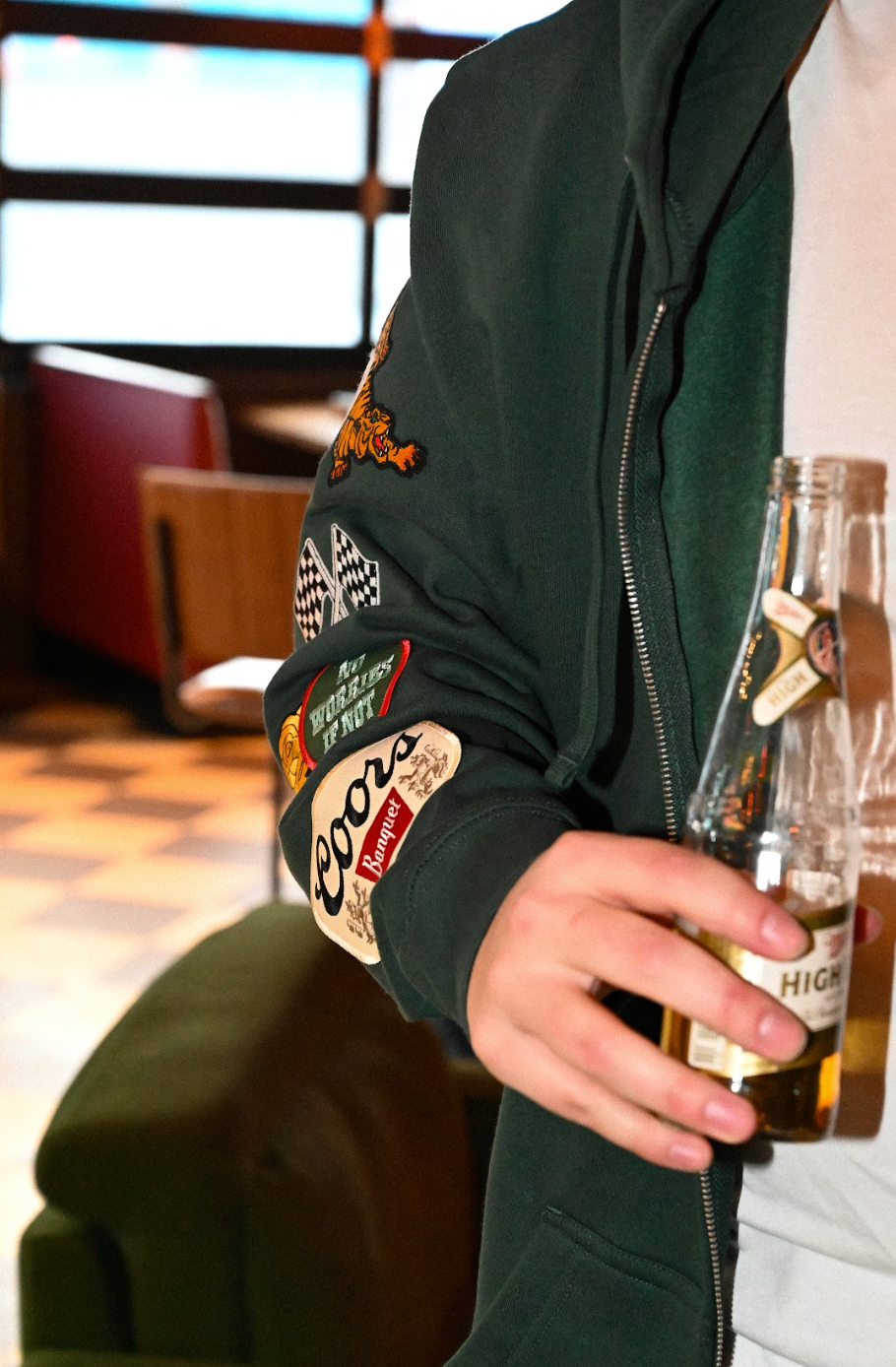 lucky charm patched full zip hoodie