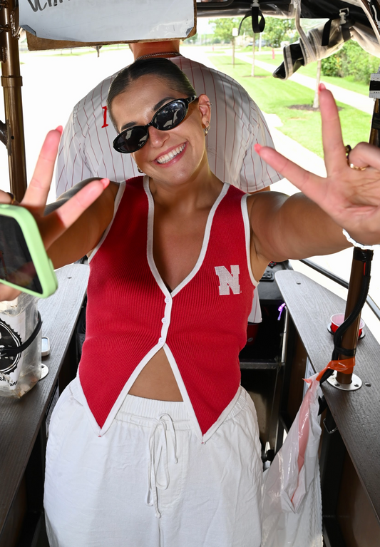 Nebraska Button Up Vest - Red