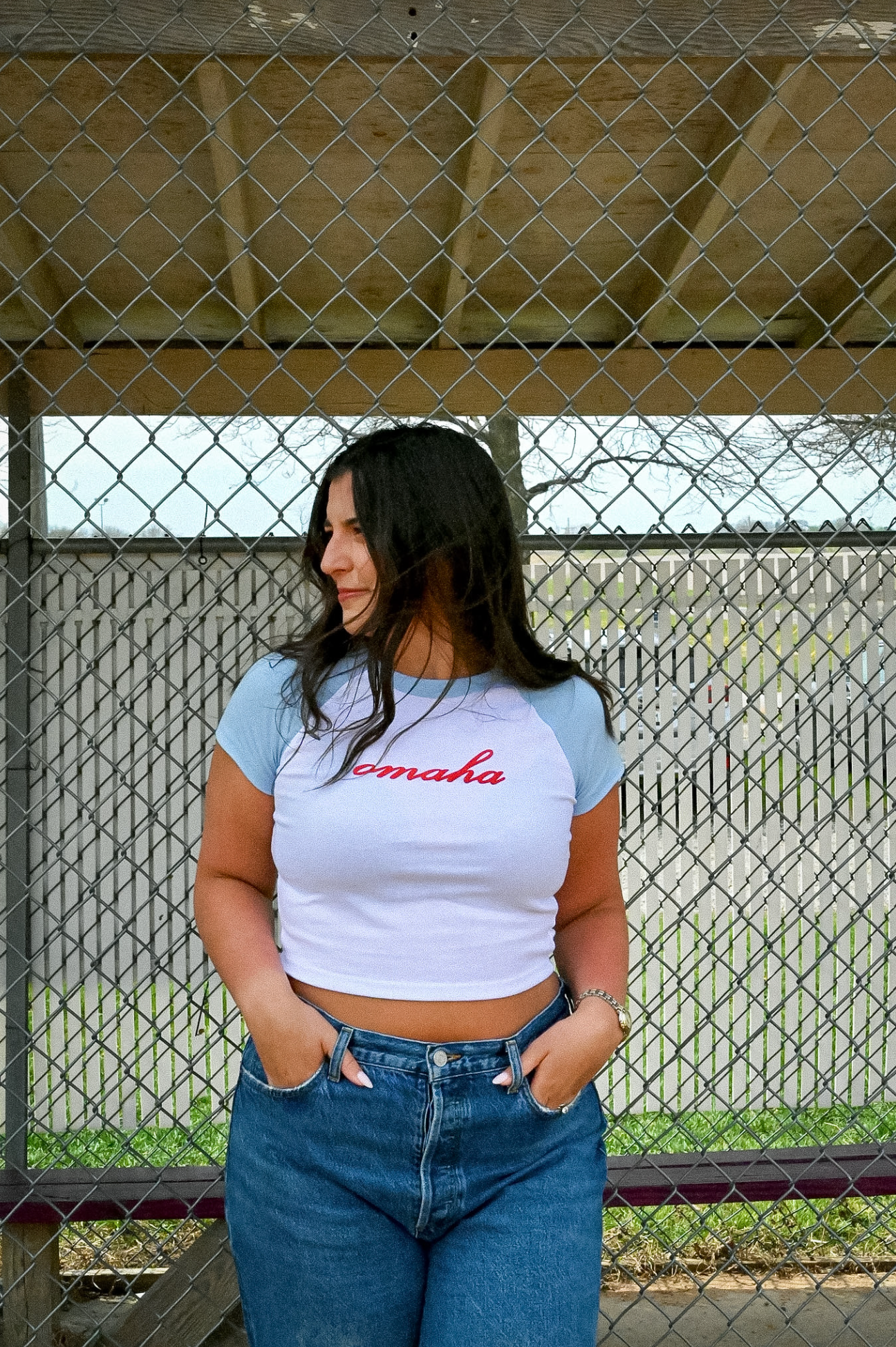 omaha baby tee - white/light blue