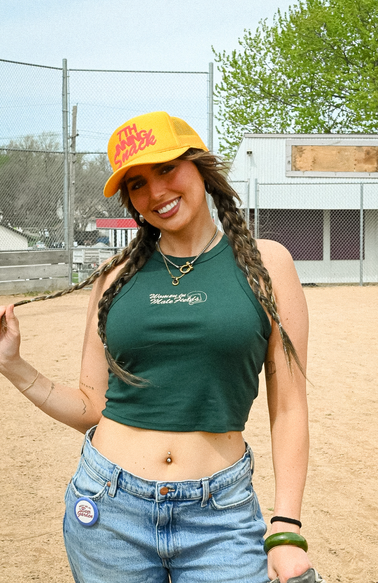 women in male fields tank - green