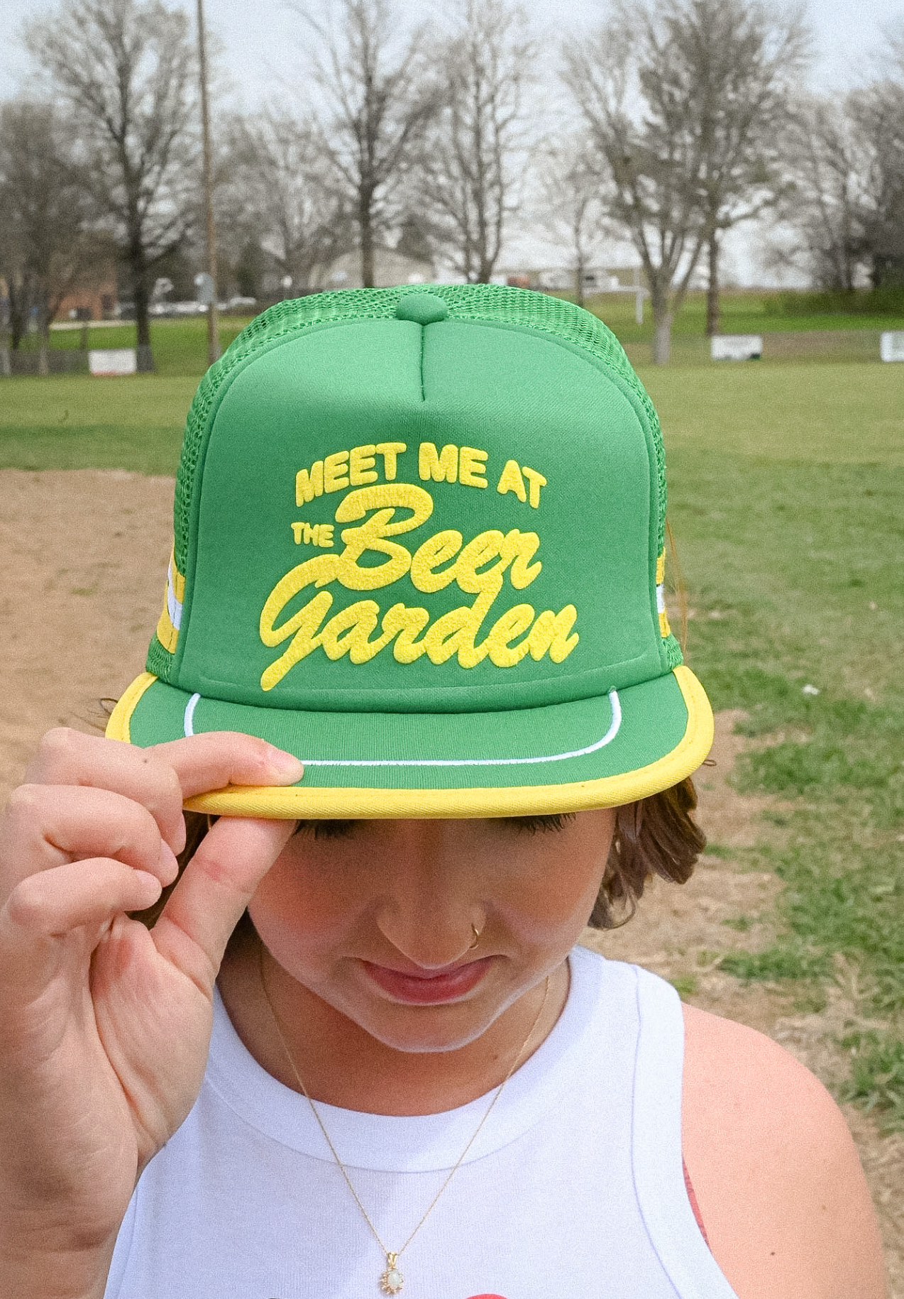 meet me at the beer garden trucker hat