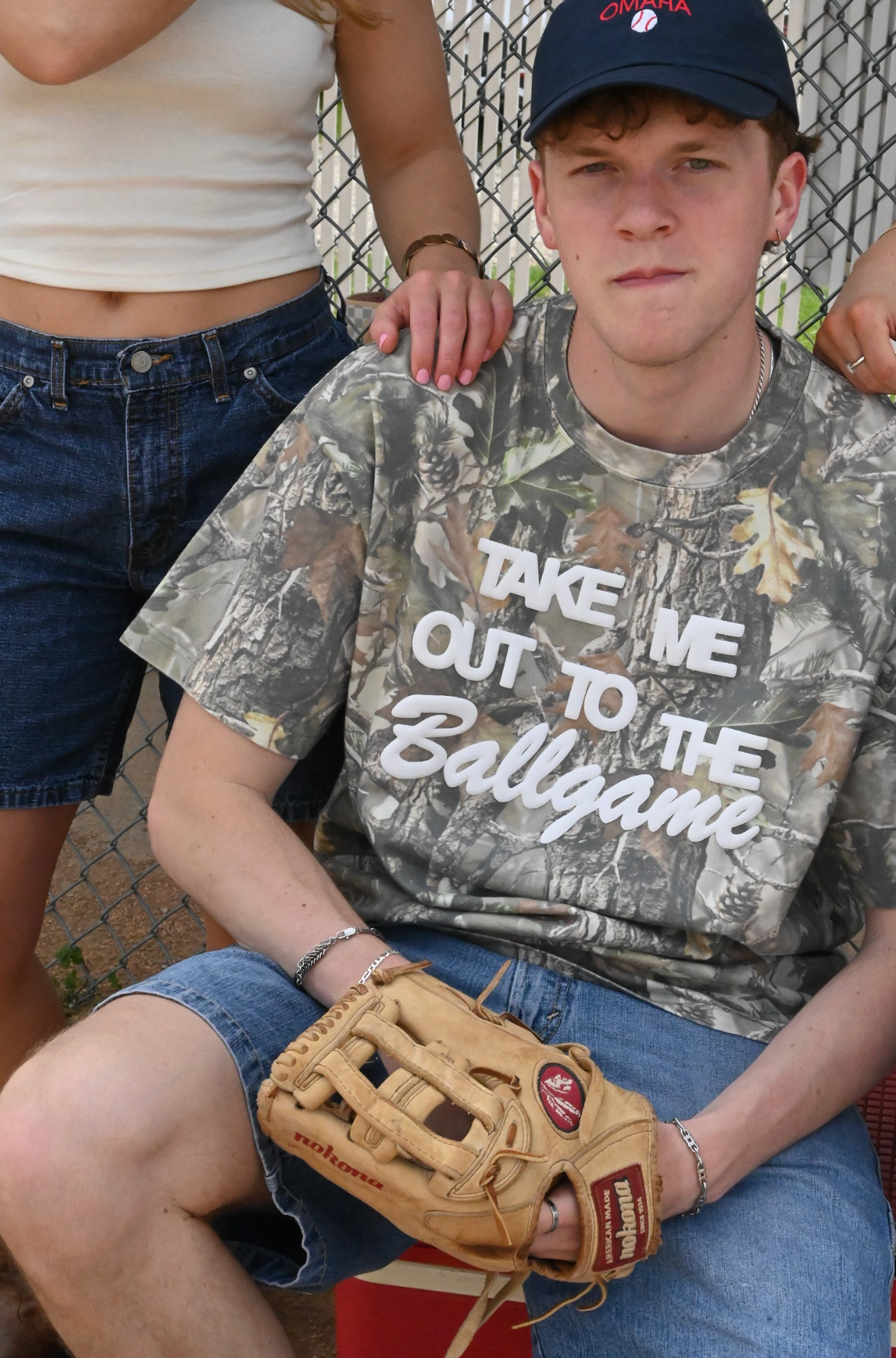 take me out to the ballgame camo tee
