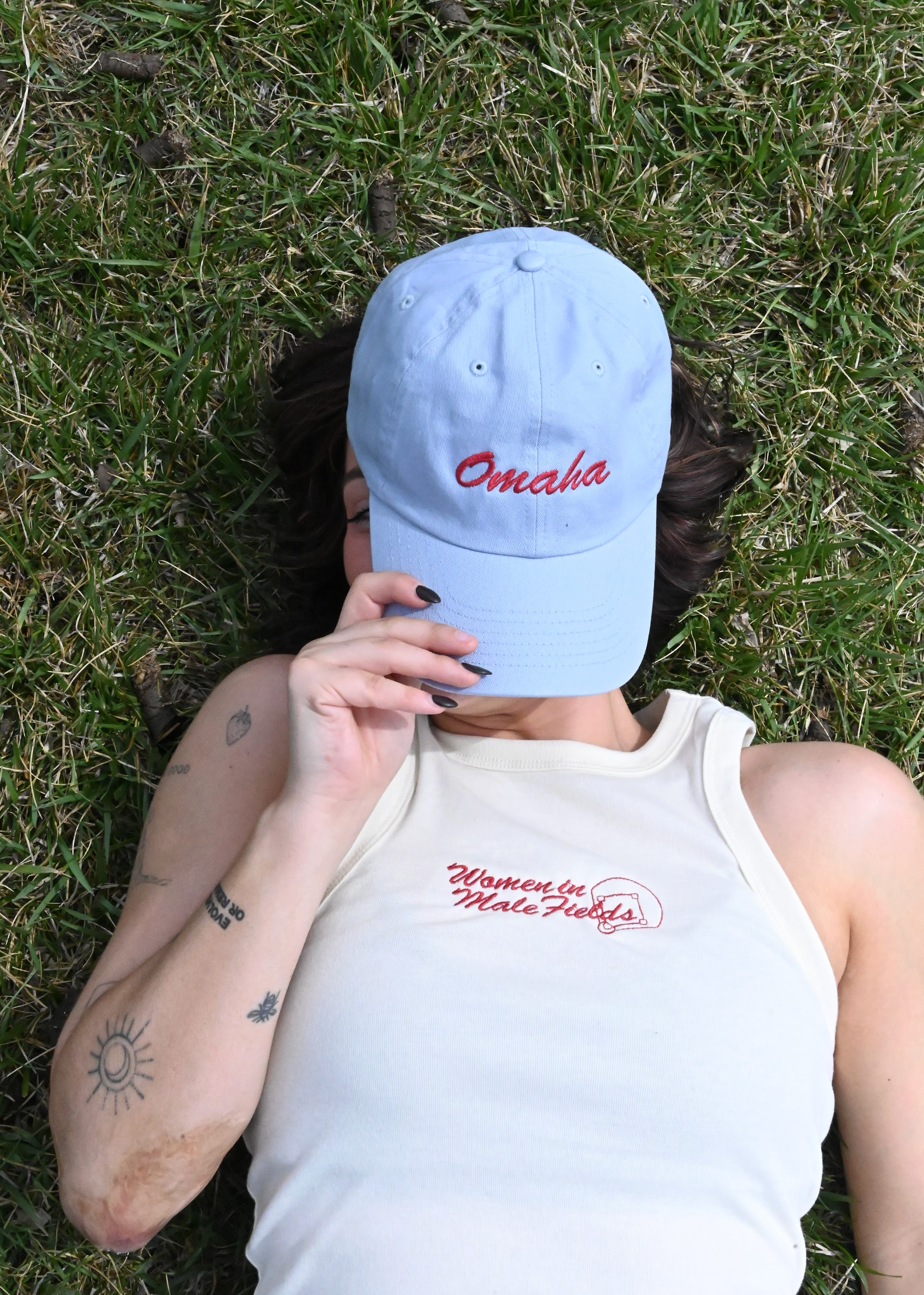 women in male fields tank - bone