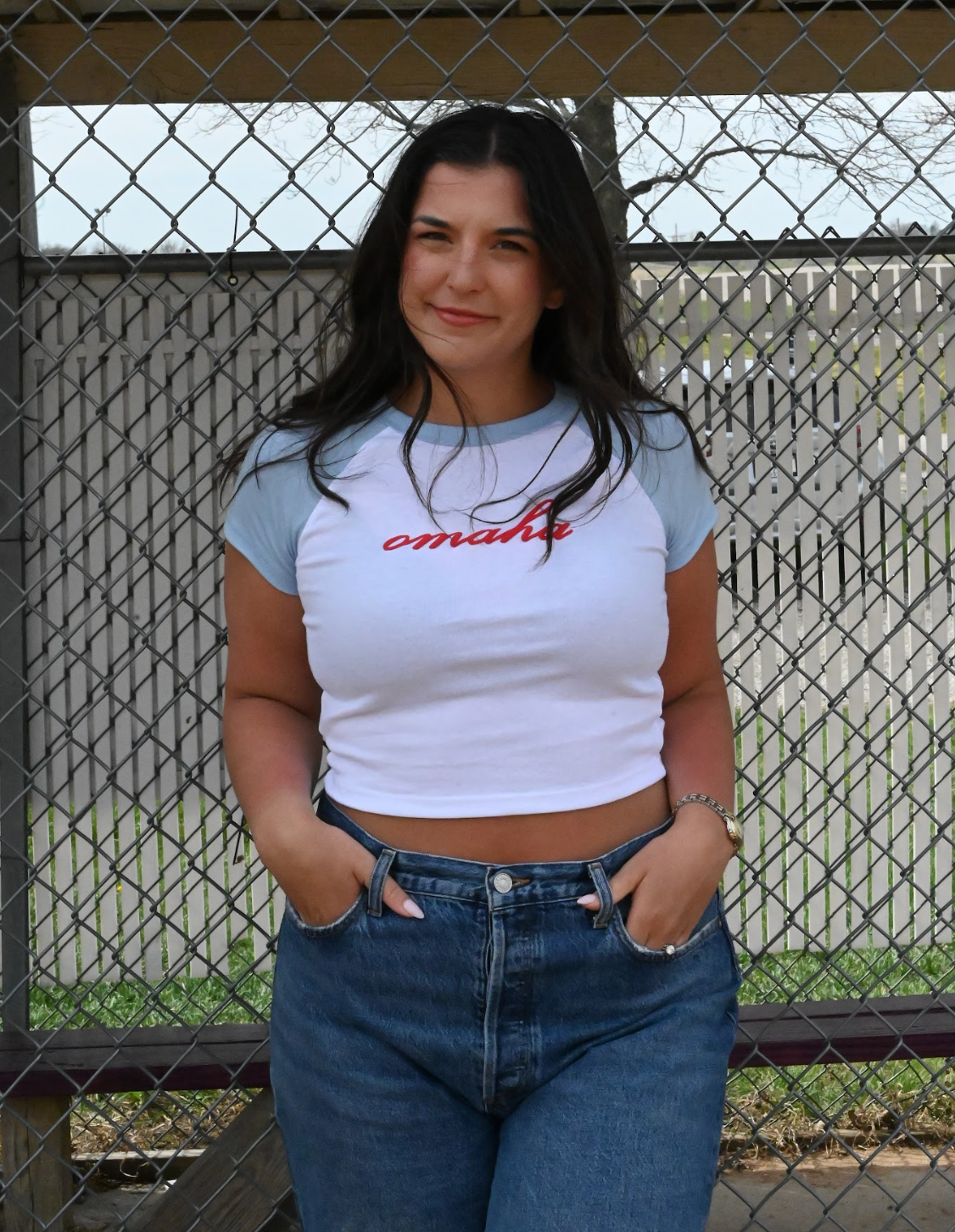 omaha baby tee - white/light blue