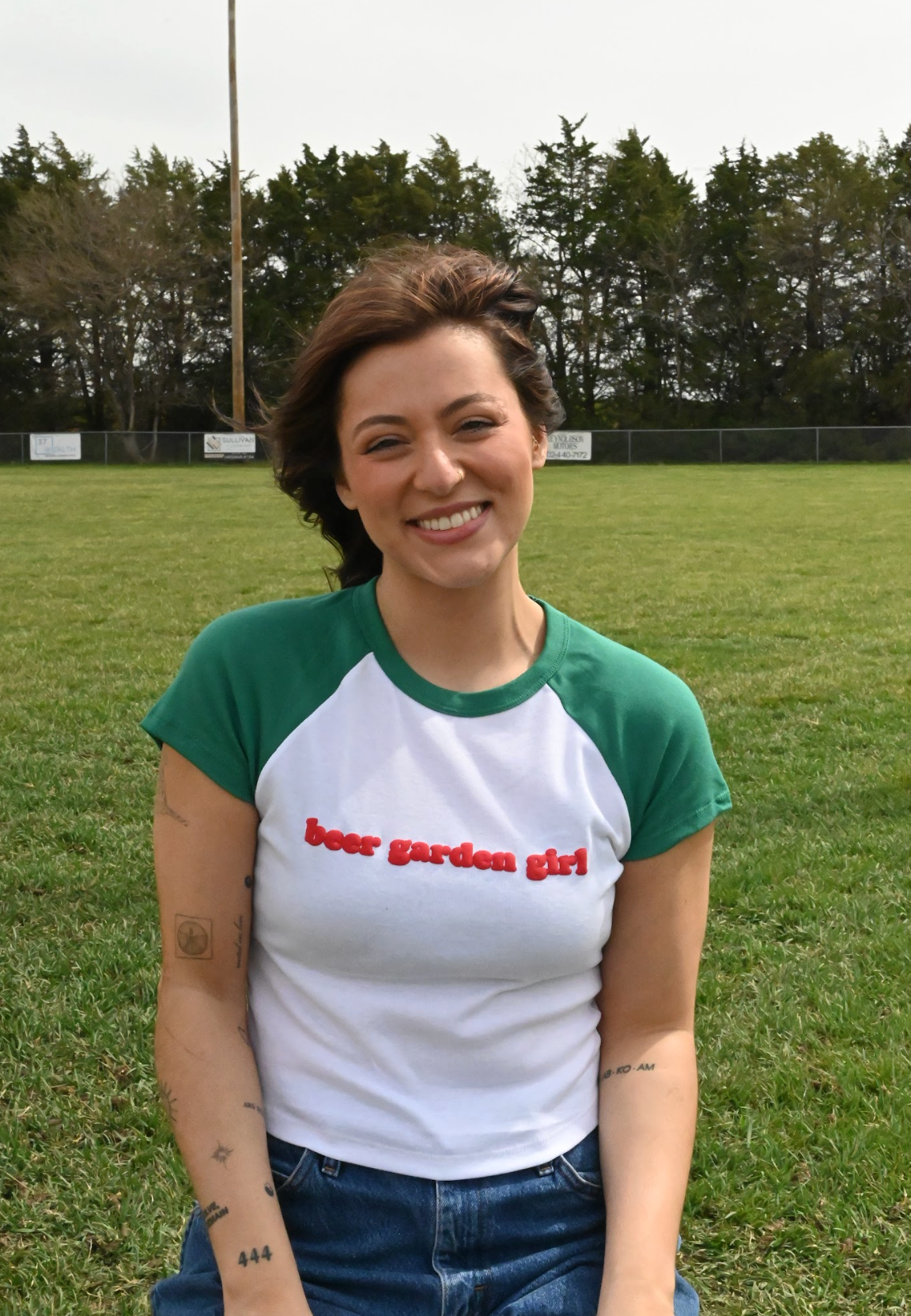 beer garden girl baby tee - green